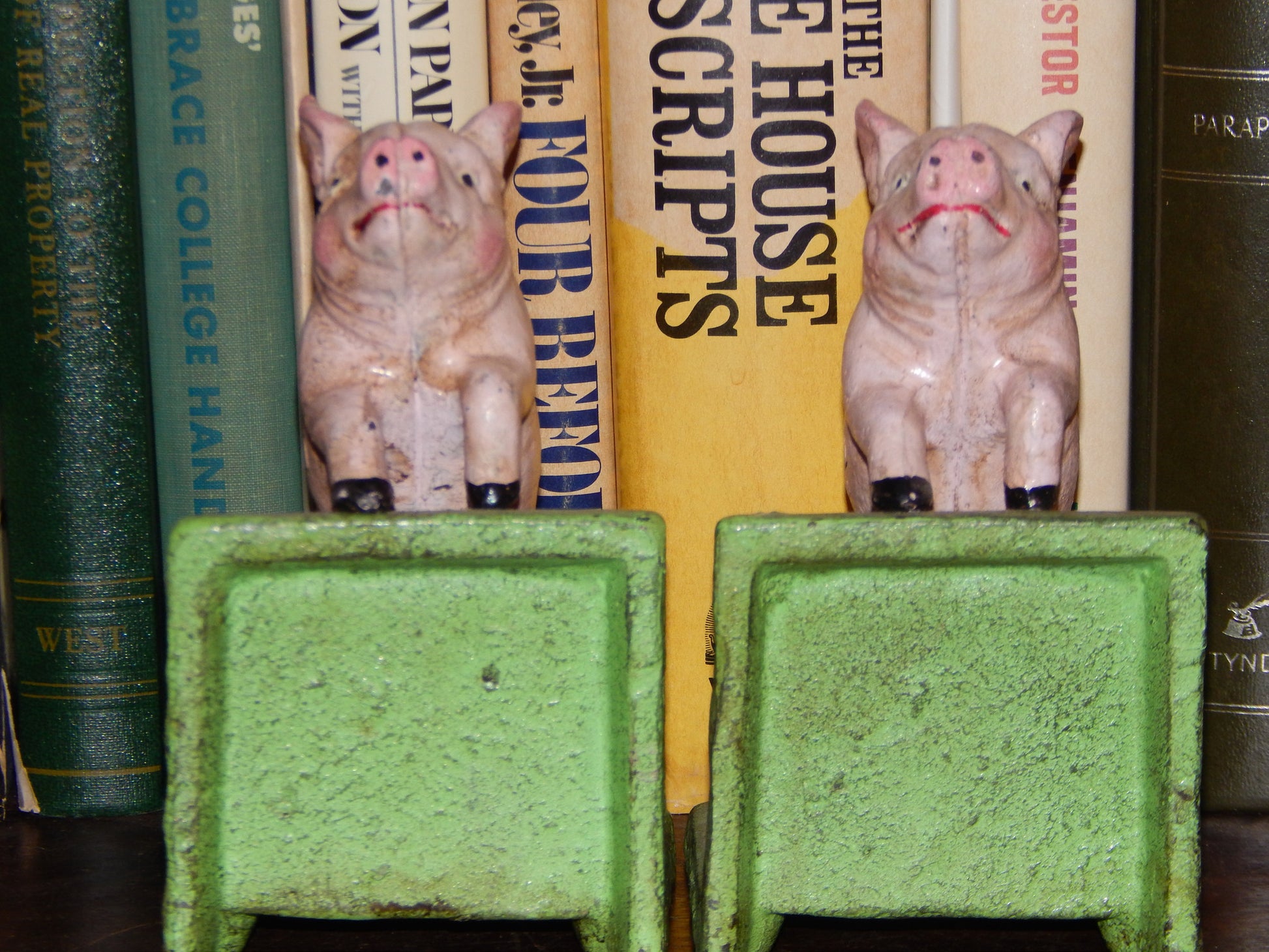 Bookends -Cast Iron Pair Vintage Style Pink Pig-Jantiques LLC.