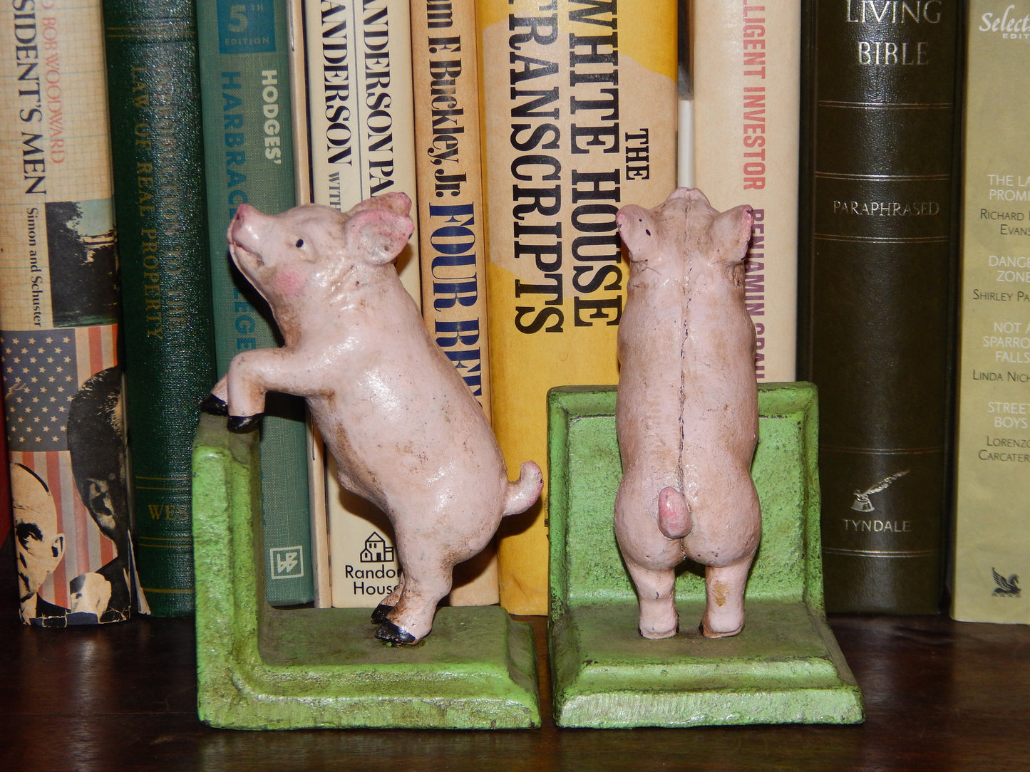 Bookends -Cast Iron Pair Vintage Style Pink Pig-Jantiques LLC.