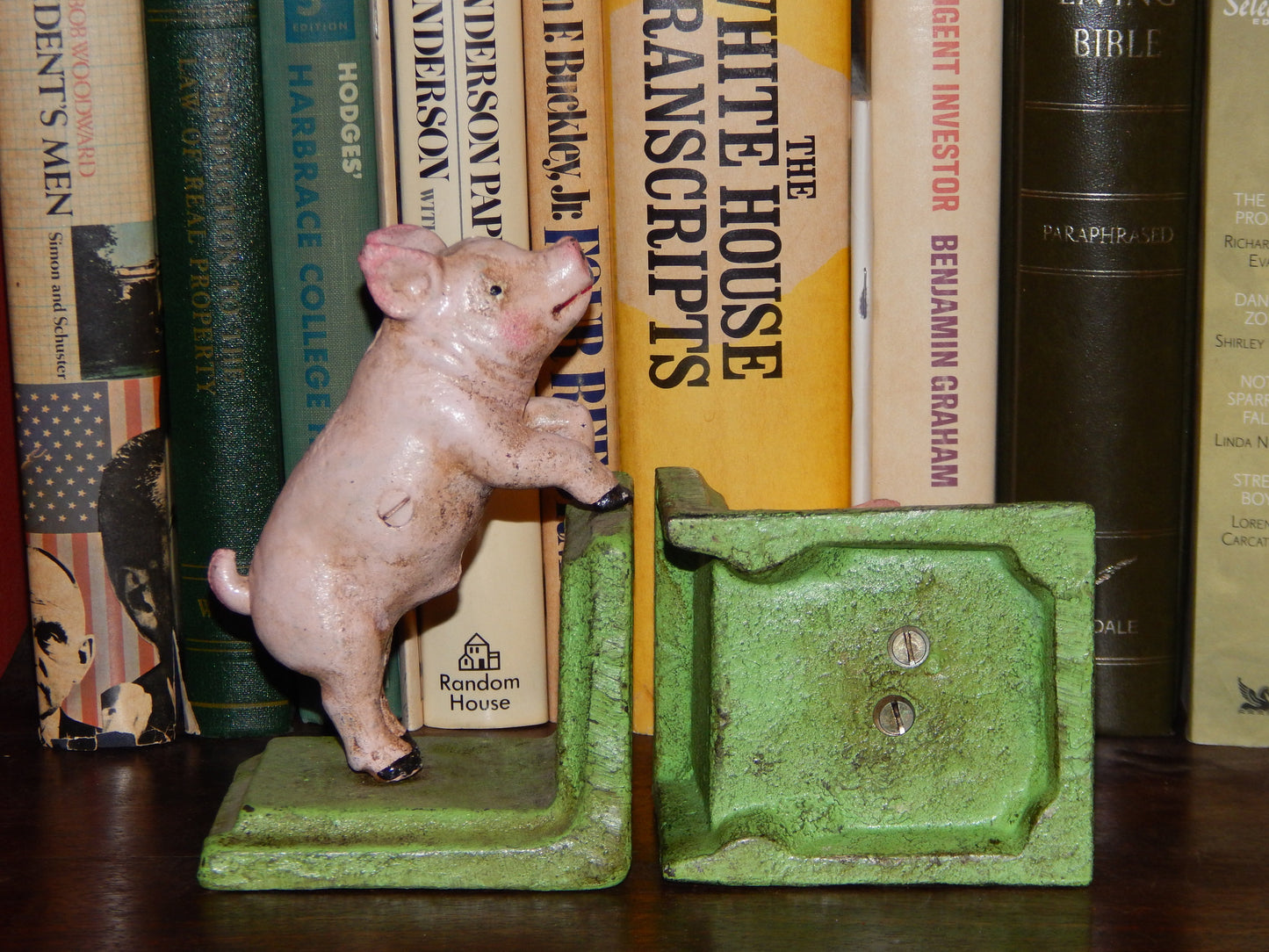 Bookends -Cast Iron Pair Vintage Style Pink Pig-Jantiques LLC.