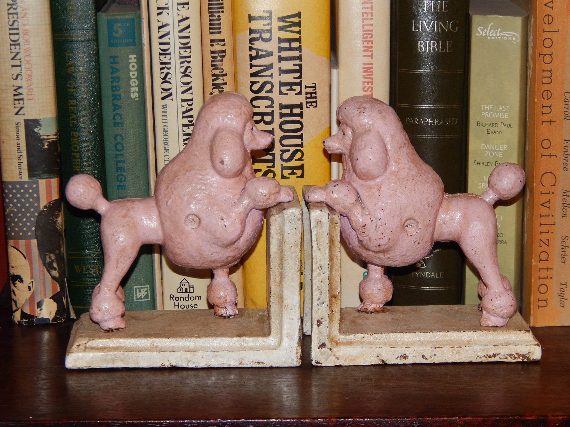 Book Ends -Cast Iron Pair Pink Poodle-Jantiques LLC.