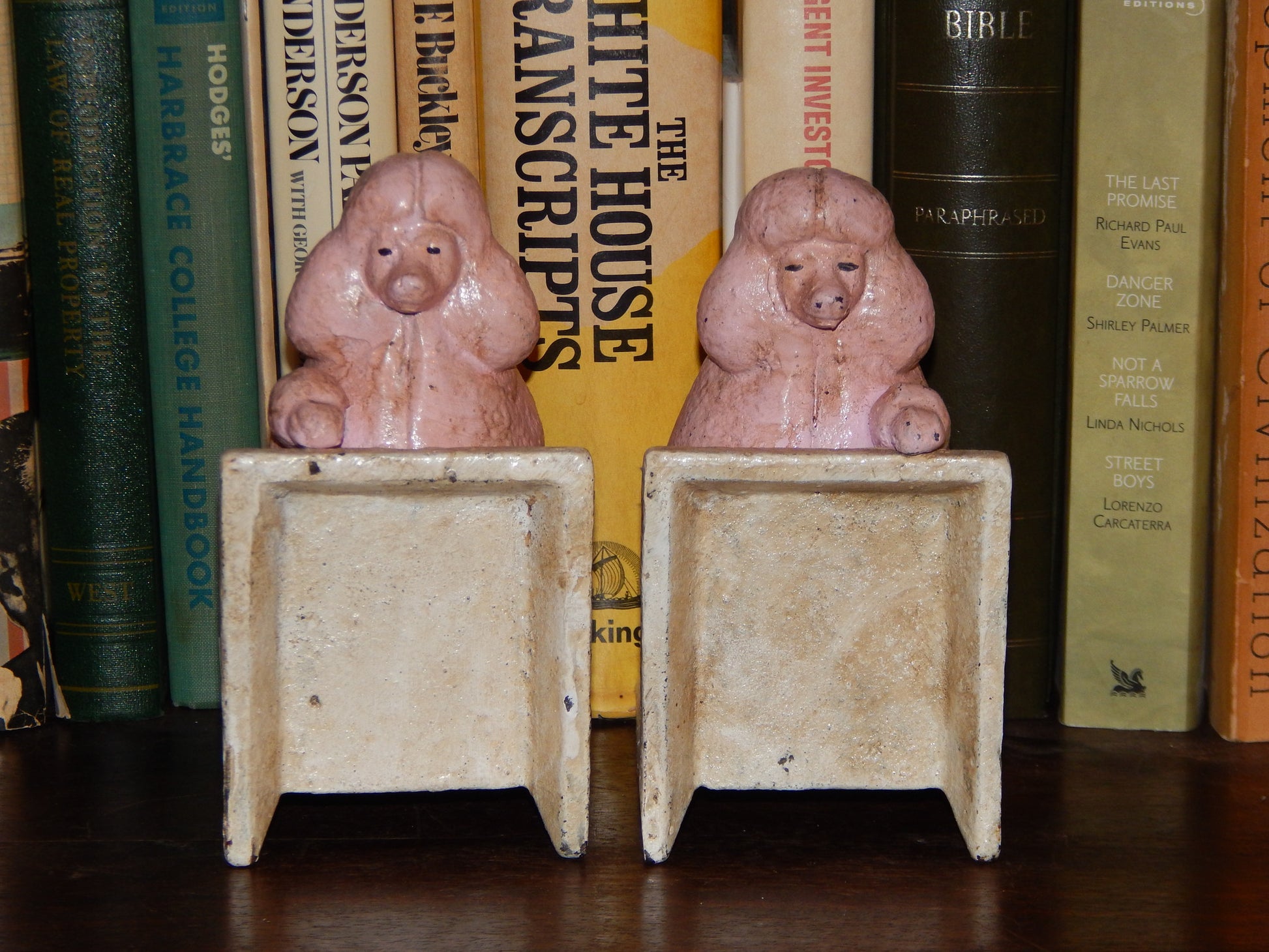 Book Ends -Cast Iron Pair Pink Poodle-Jantiques LLC.