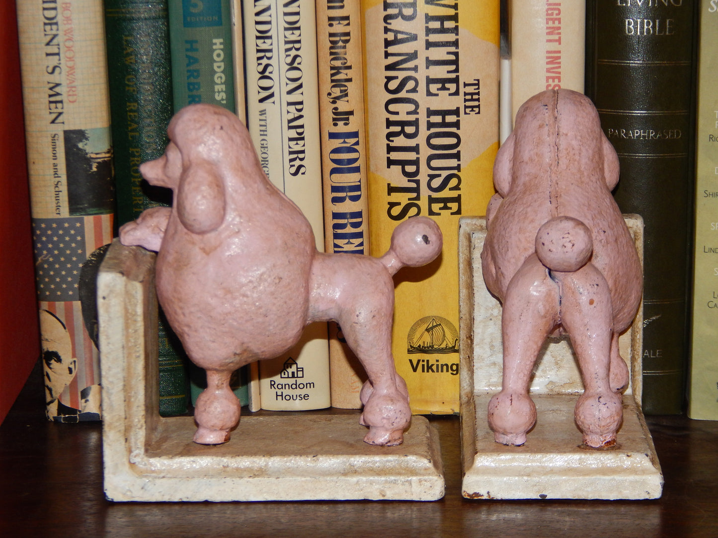 Book Ends -Cast Iron Pair Pink Poodle-Jantiques LLC.