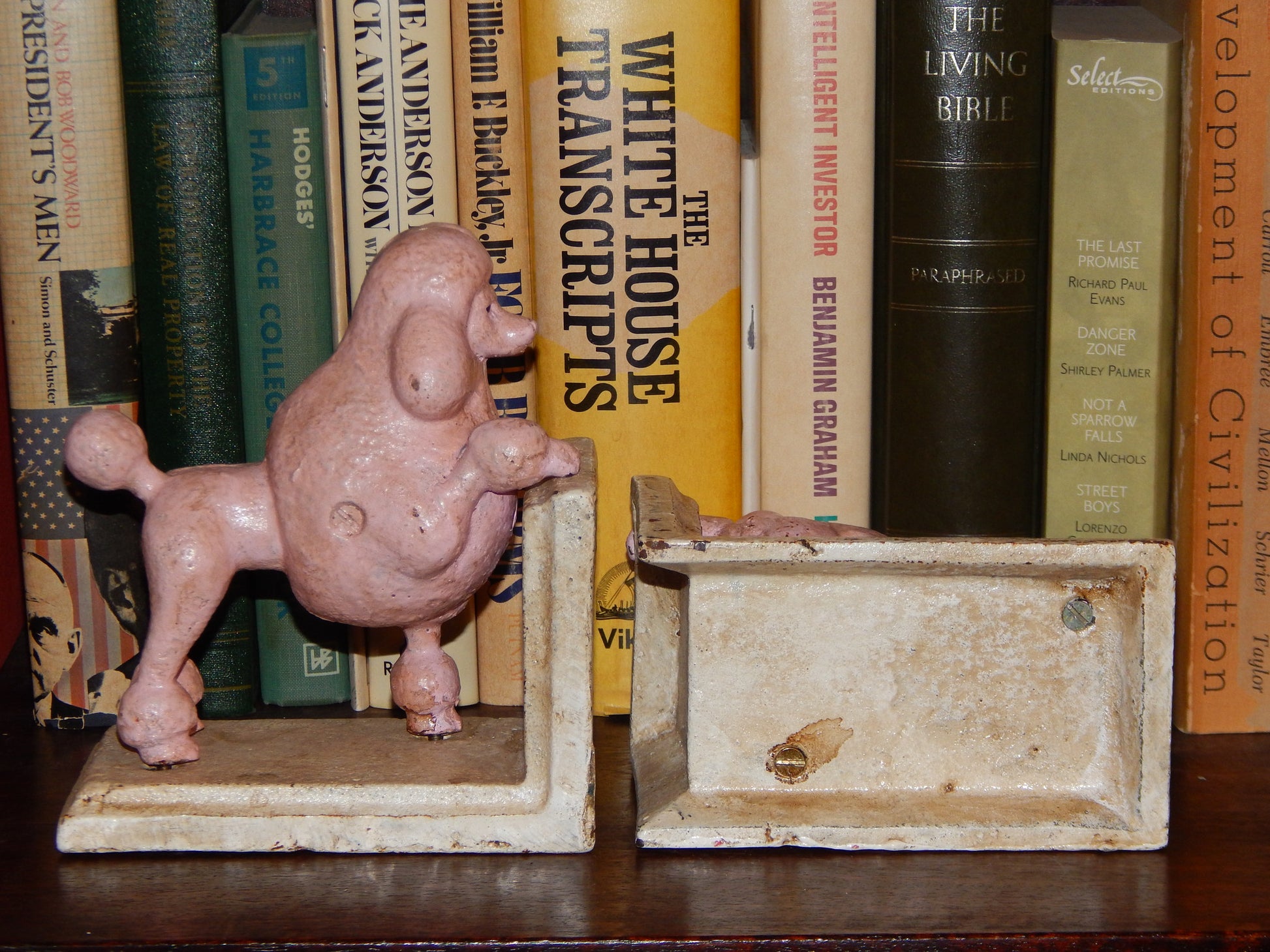 Book Ends -Cast Iron Pair Pink Poodle-Jantiques LLC.