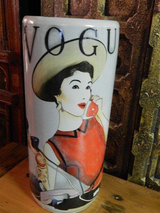 Umbrella Stand Porcelain - French Paris Vogue Advertising-Jantiques LLC.