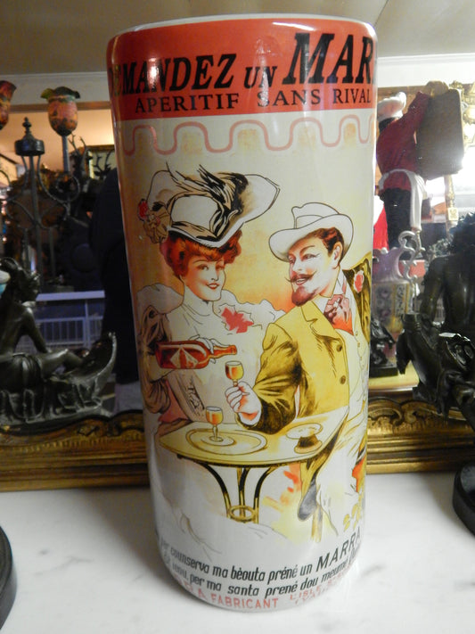 Umbrella Stand Porcelain - French "Demandez un Marra" Advertising-Jantiques LLC.