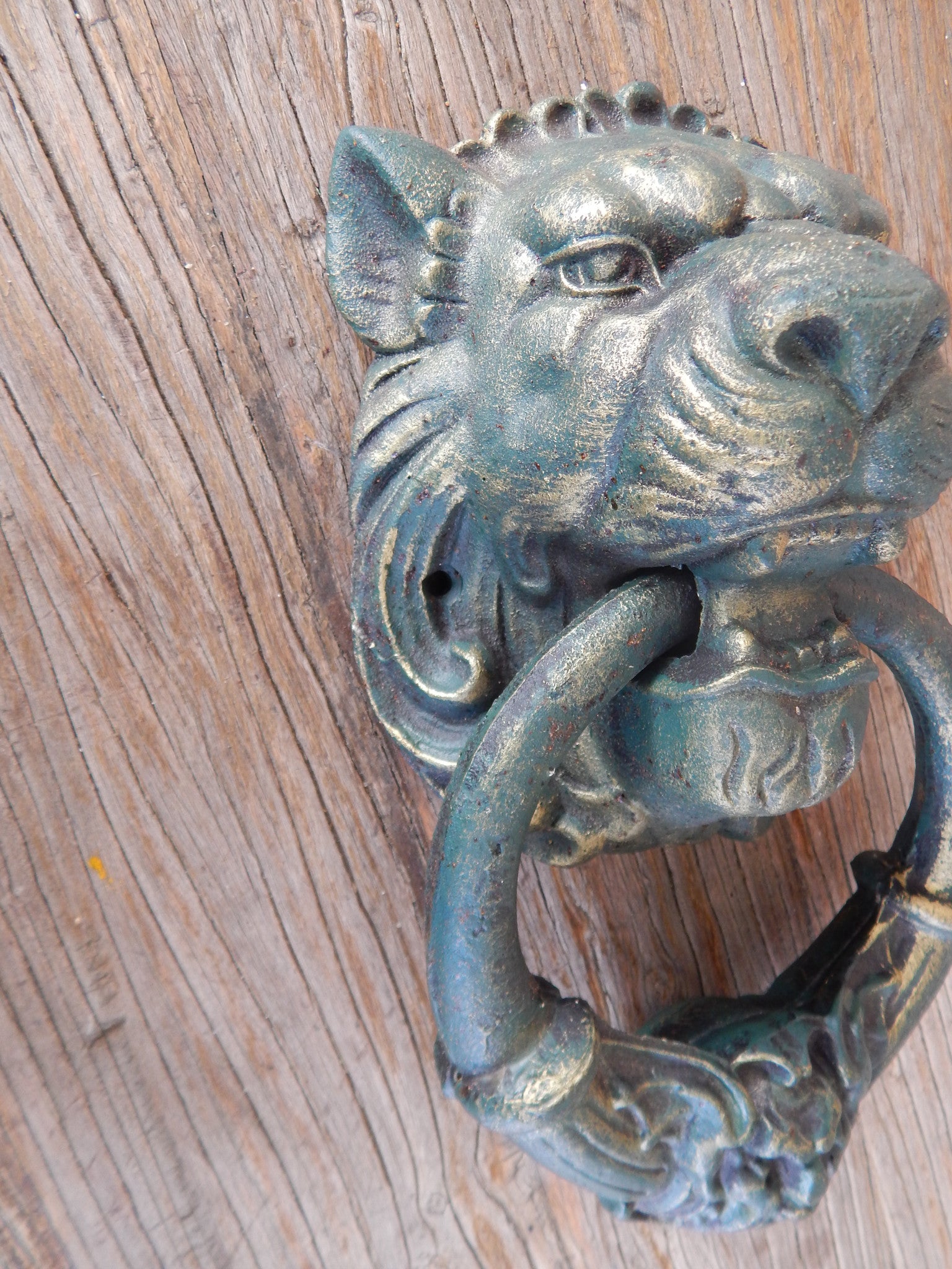 Lion Door Knocker -Cast Iron Gothic Lion Head-Jantiques LLC.