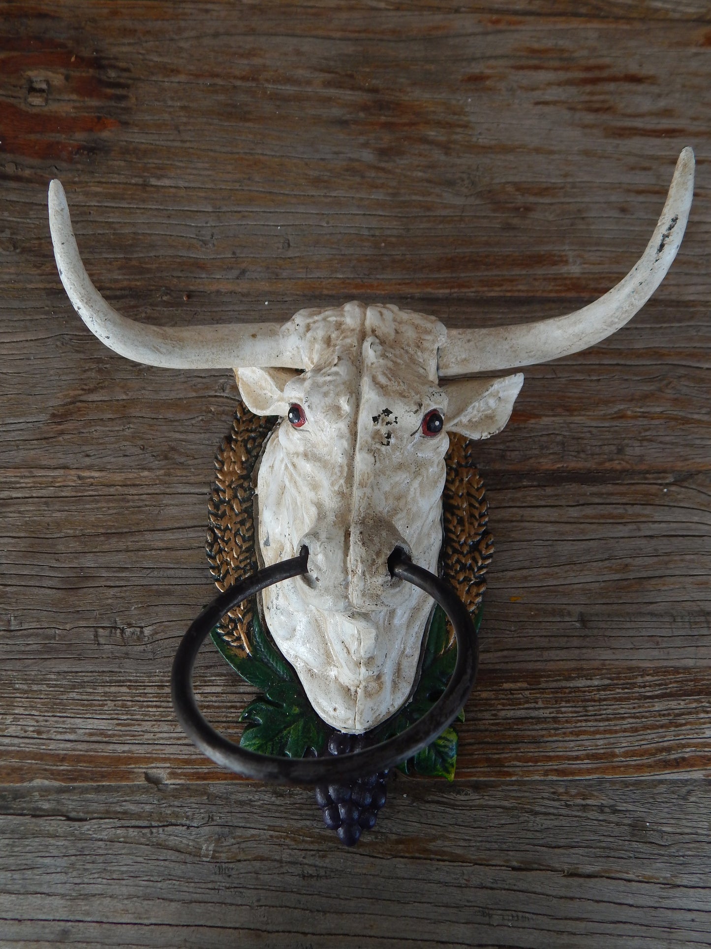 Cast Iron Towel Ring - Long Horn Bull-Jantiques LLC.