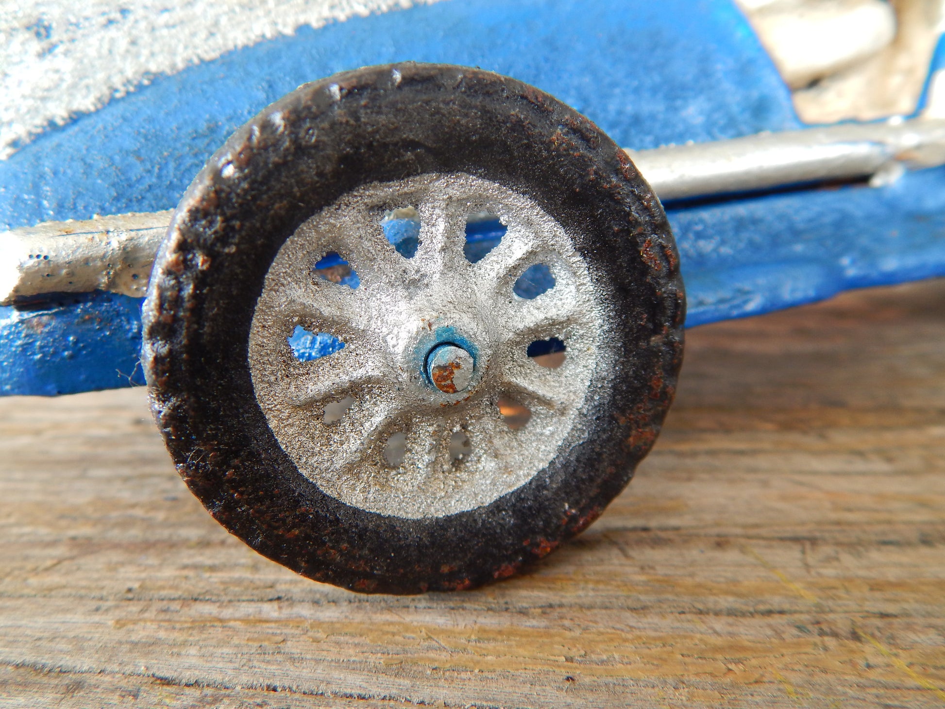 Michelin Figurine -Cast Iron Michelin Tire Advertising Blue Race Car Toy-Jantiques LLC.