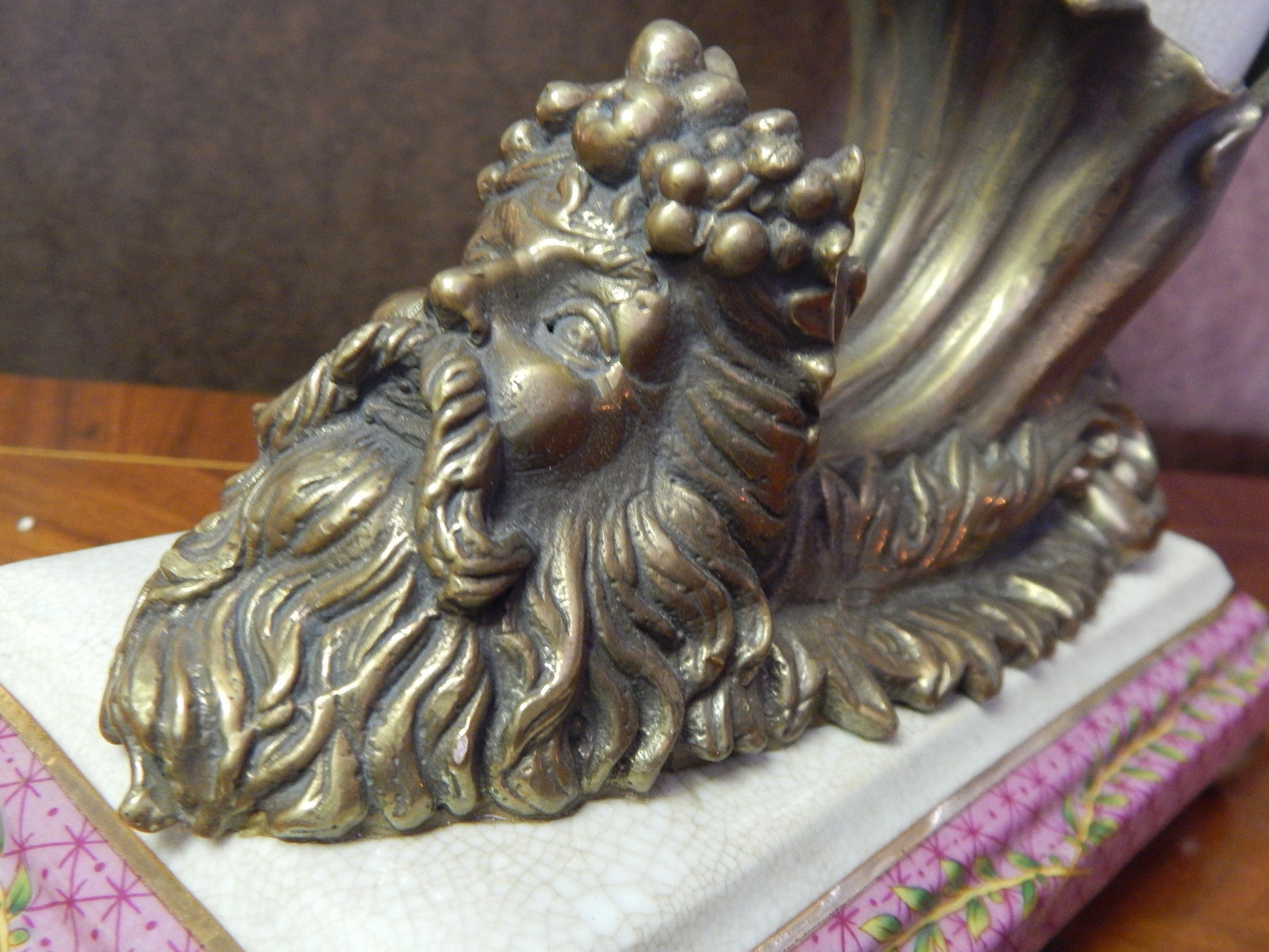 Sevres Porcelain- Pink Cornucopia Vase French w/Gilt Bronze Ormolu God/Neptune-Jantiques LLC.