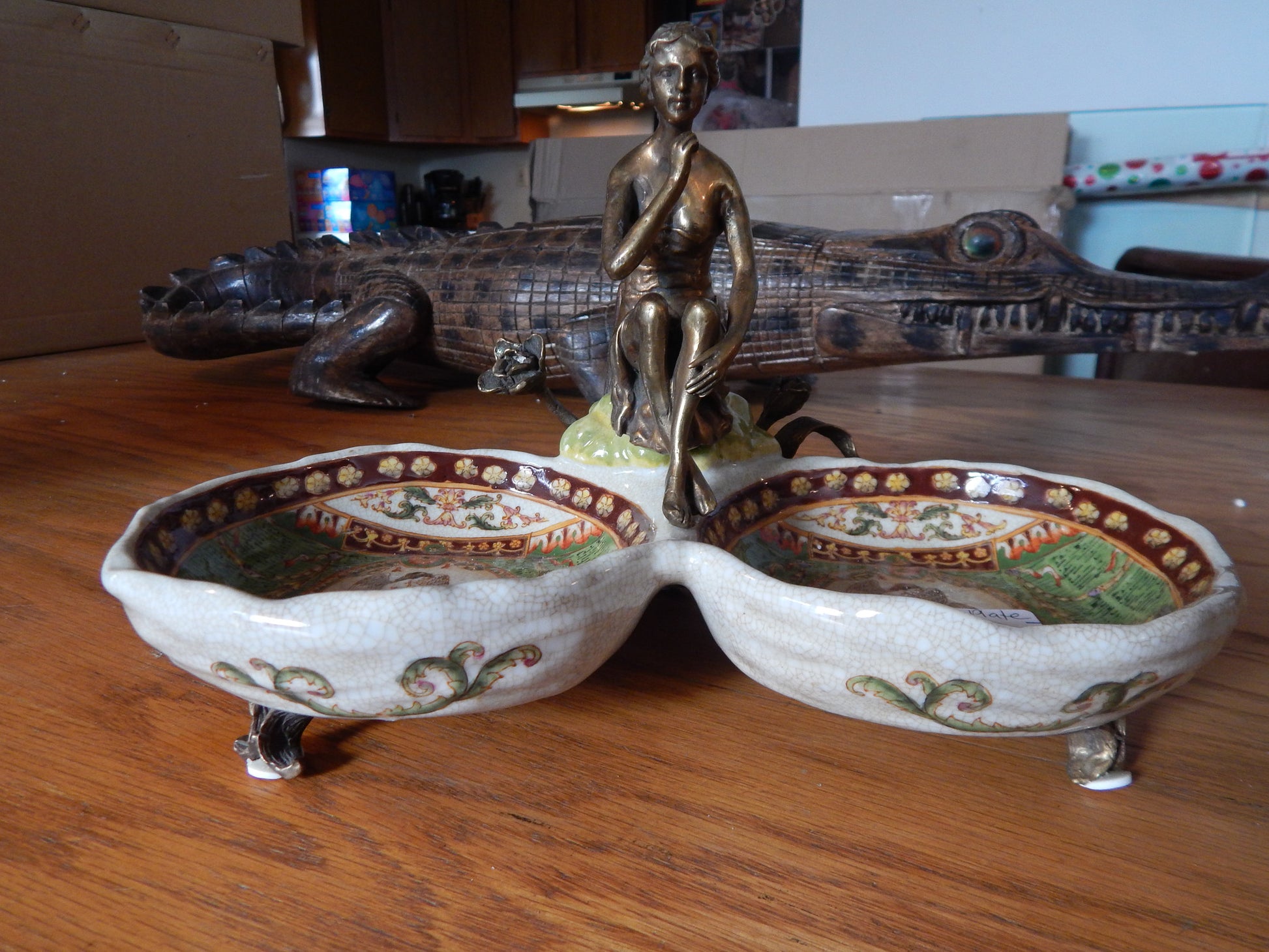 Sevres Porcelain - Green Bowls French w/ Gilt Bronze Ormolu Lady-Jantiques LLC.