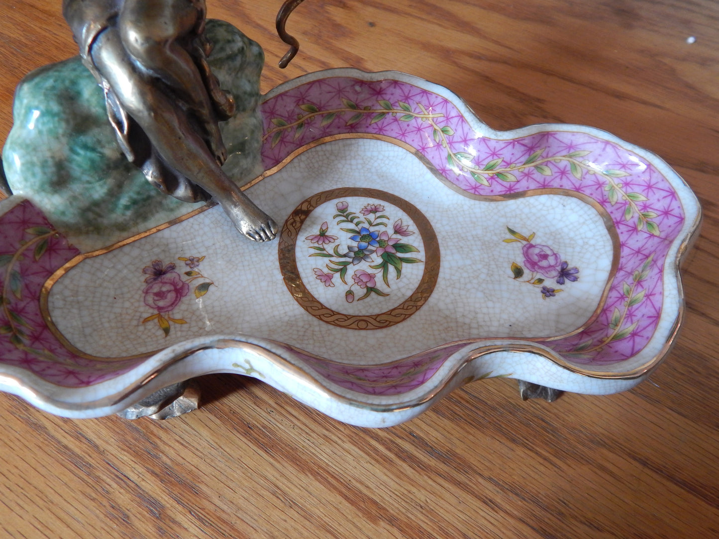 Sevres Porcelain - Pink Dish French w/ Gilt Bronze Ormolu Lady Sitting-Jantiques LLC.