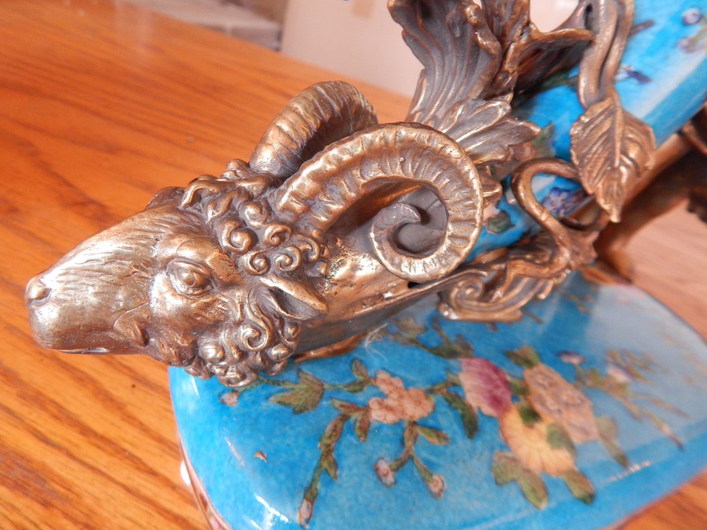 Sevres Porcelain - Blue Cornucopia Vase French w/ Gilt Bronze Ormolu Cherub-Jantiques LLC.