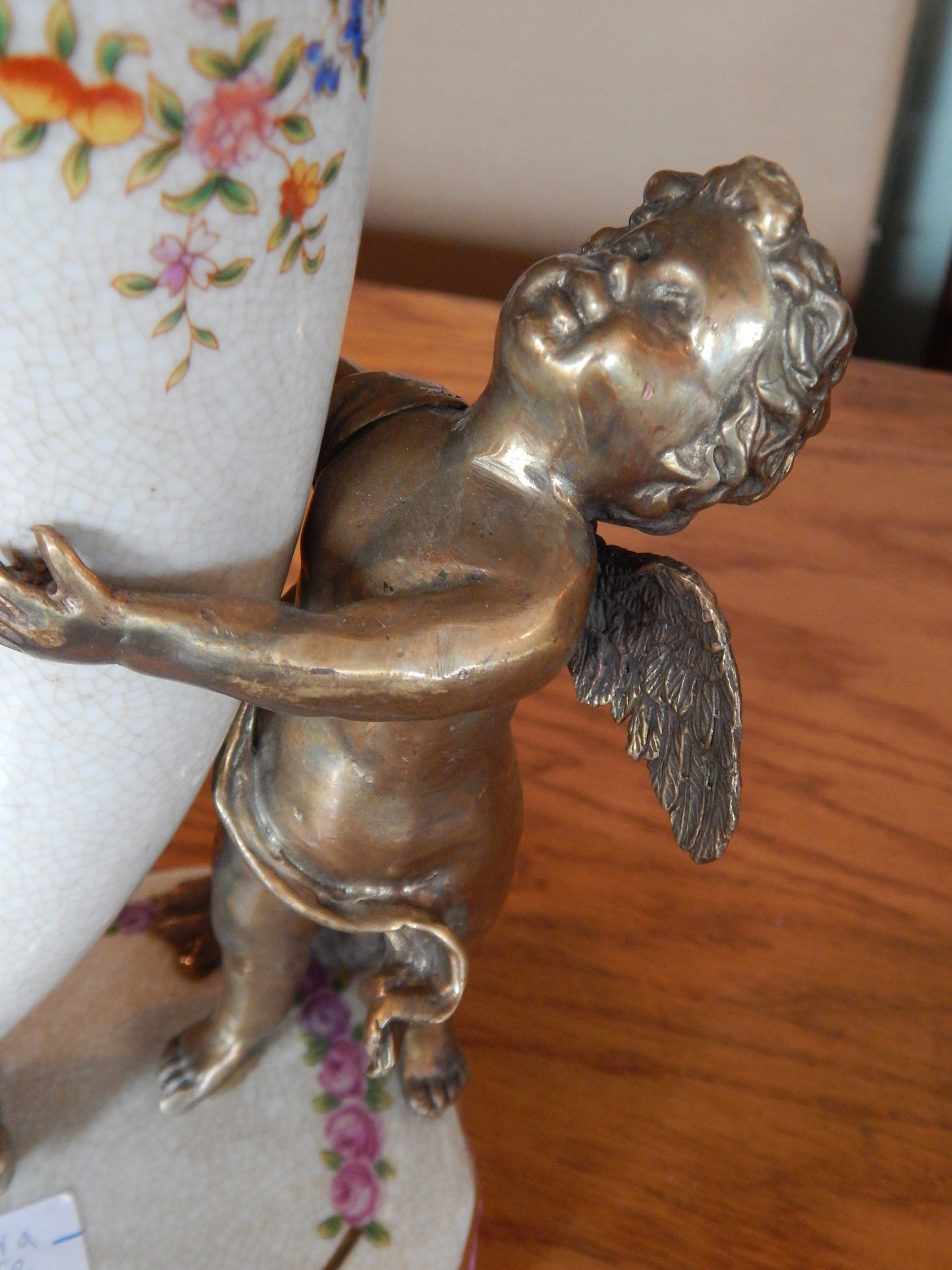 Sevres Porcelain - Pink Cornucopia Vase French w/ Gilt Bronze Ormolu Cherub-Jantiques LLC.