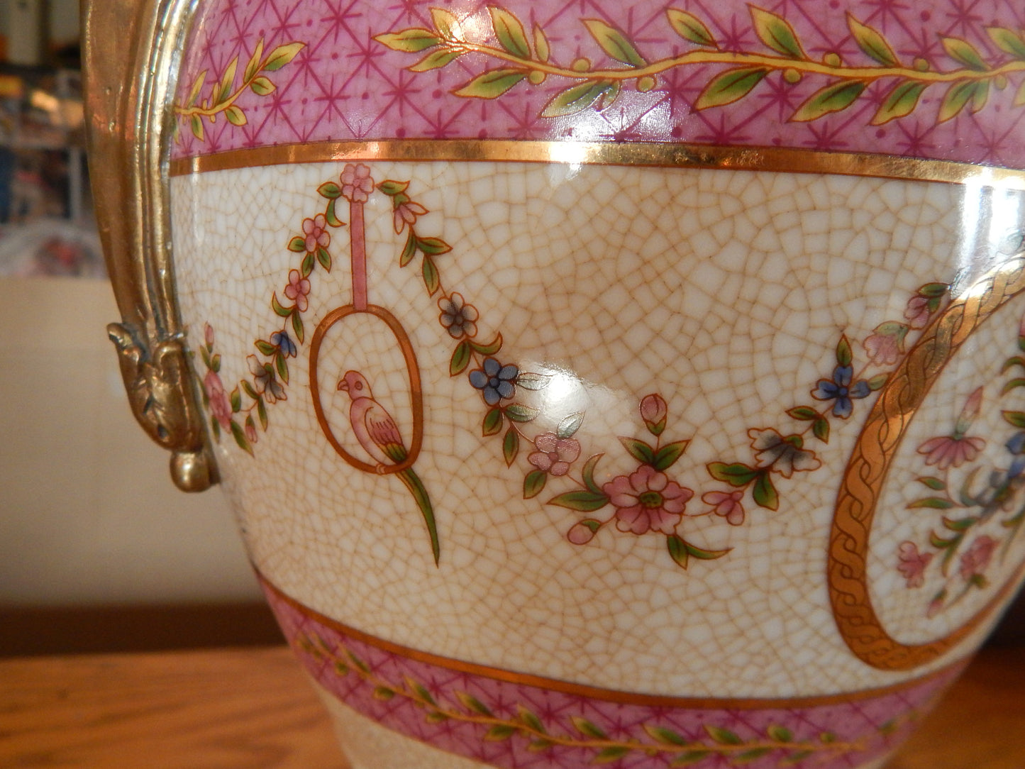 Sevres Porcelain - Pink Vase French w/ Gilt Bronze Ormolu Swan Handles-Jantiques LLC.