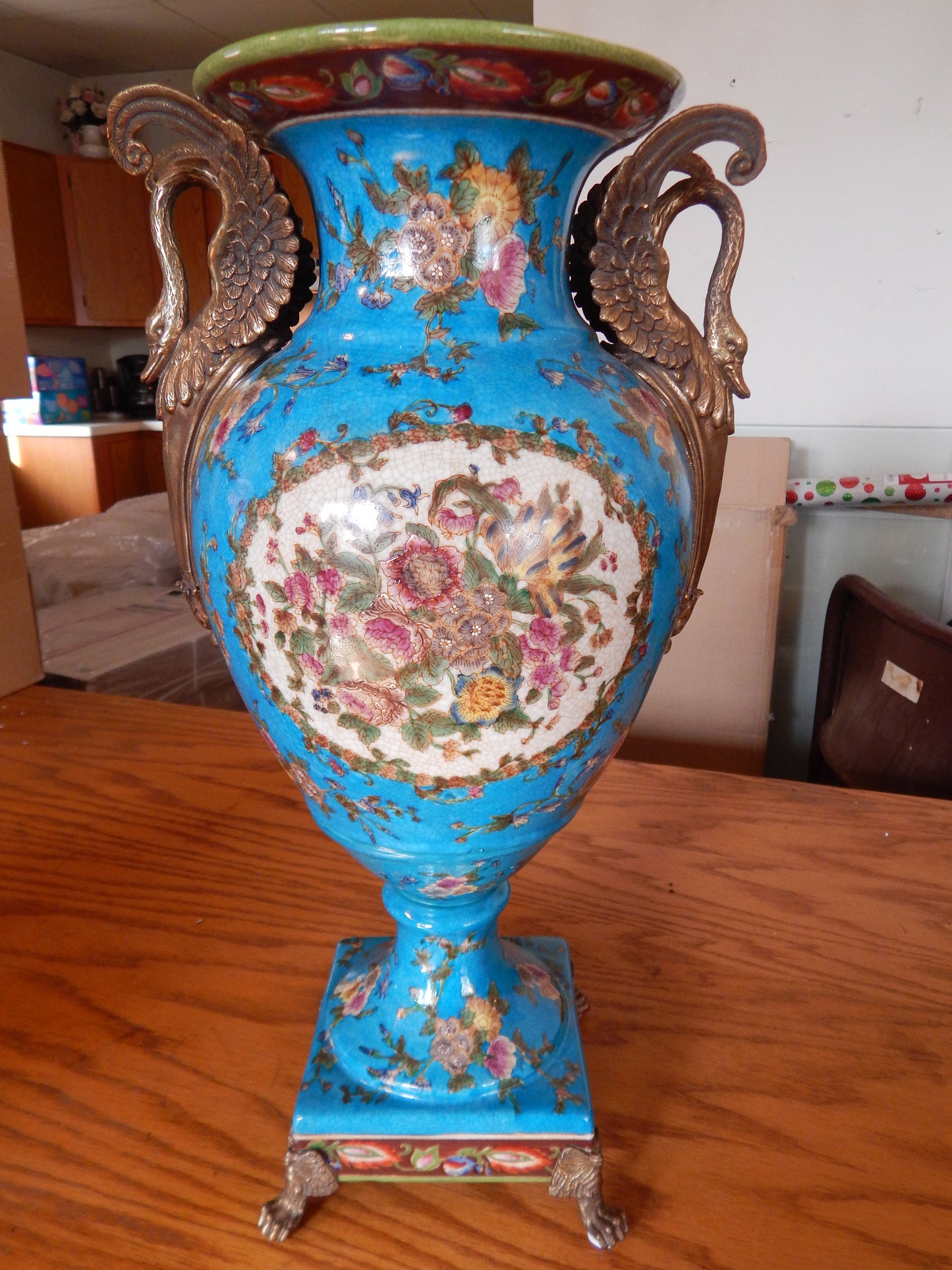 Sevres Porcelain - Blue Vase French w/ Gilt Bronze Ormolu Swan Handles-Jantiques LLC.