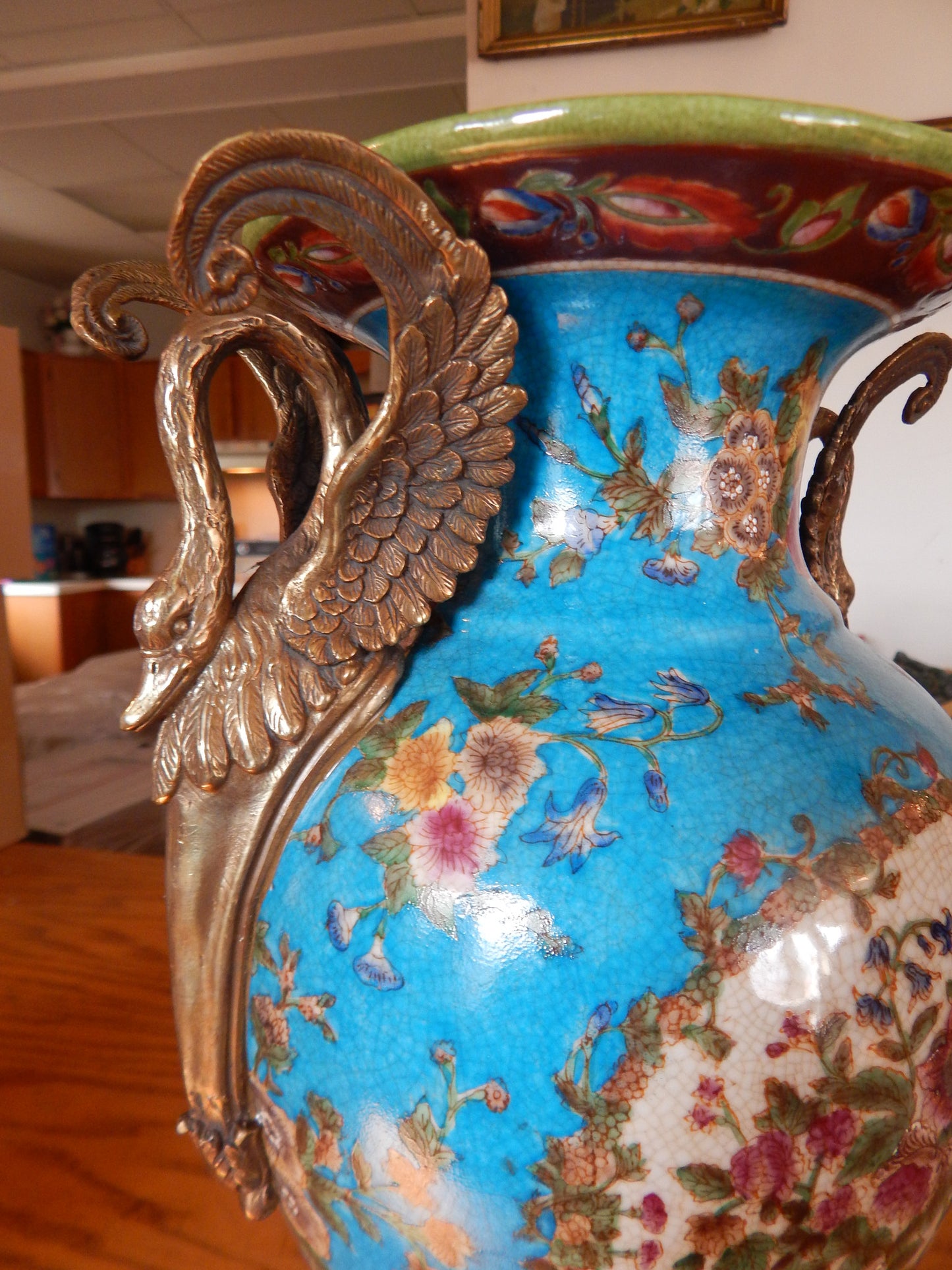 Sevres Porcelain - Blue Vase French w/ Gilt Bronze Ormolu Swan Handles-Jantiques LLC.