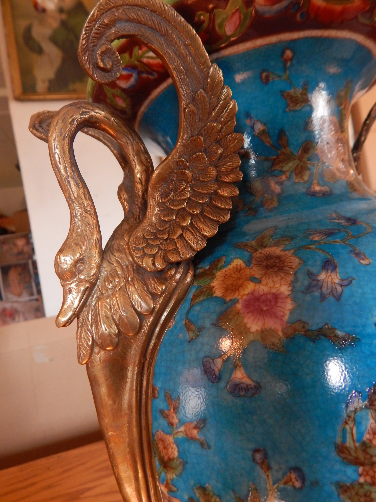 Sevres Porcelain - Blue Vase French w/ Gilt Bronze Ormolu Swan Handles-Jantiques LLC.