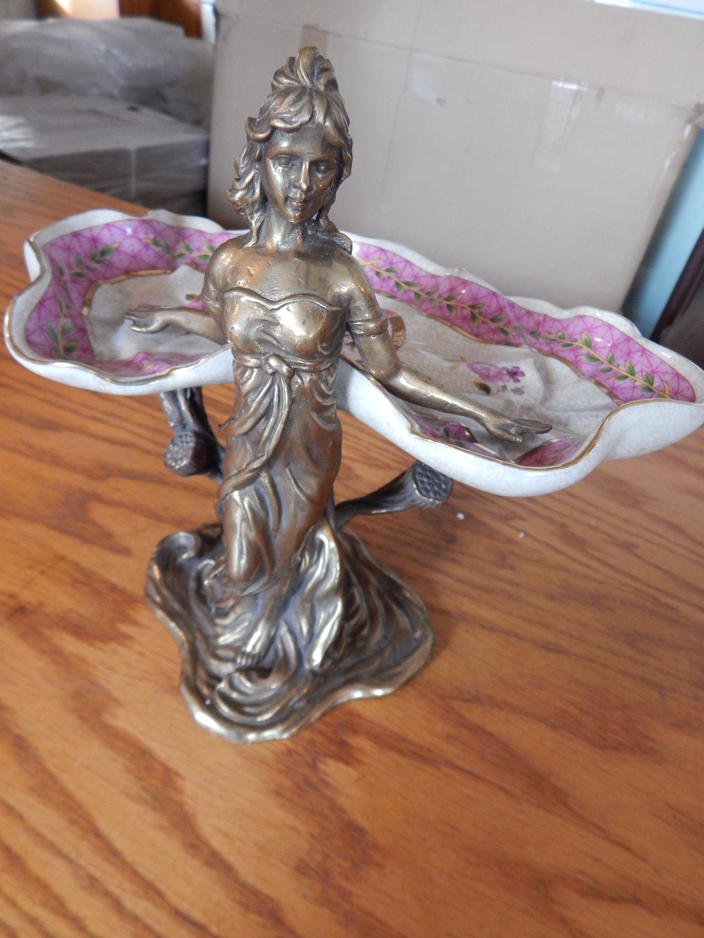 Sevres Porcelain - Pink Dish French w/ Gilt Bronze Ormolu Lady Standing-Jantiques LLC.