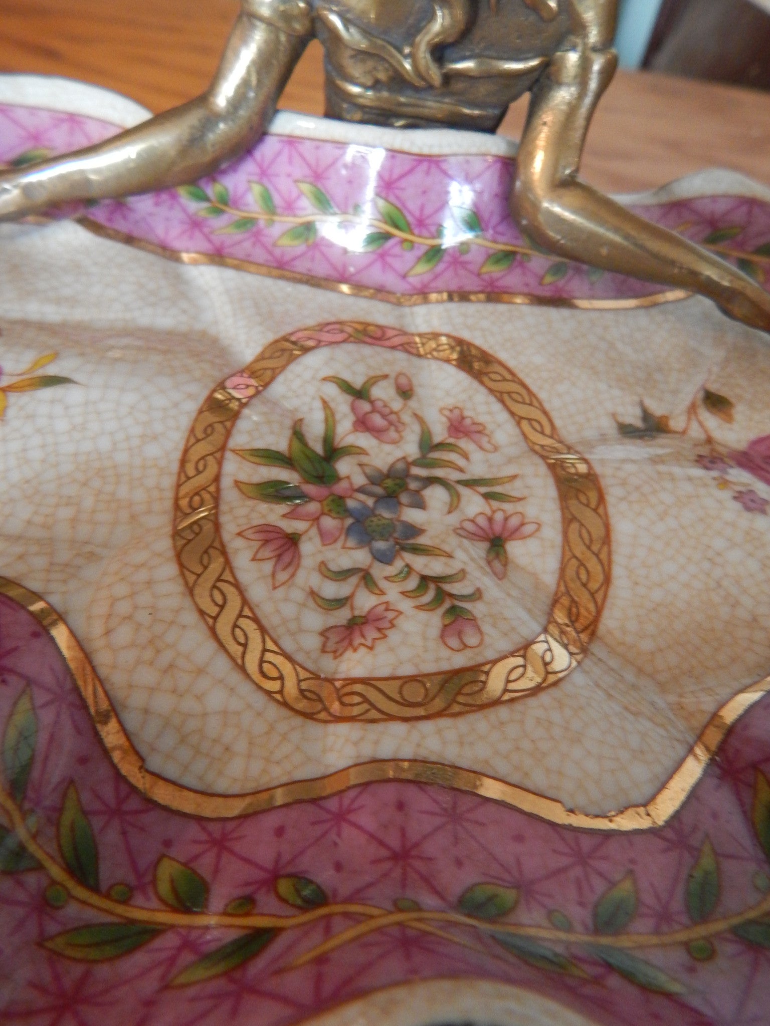 Sevres Porcelain - Pink Dish French w/ Gilt Bronze Ormolu Lady Standing-Jantiques LLC.