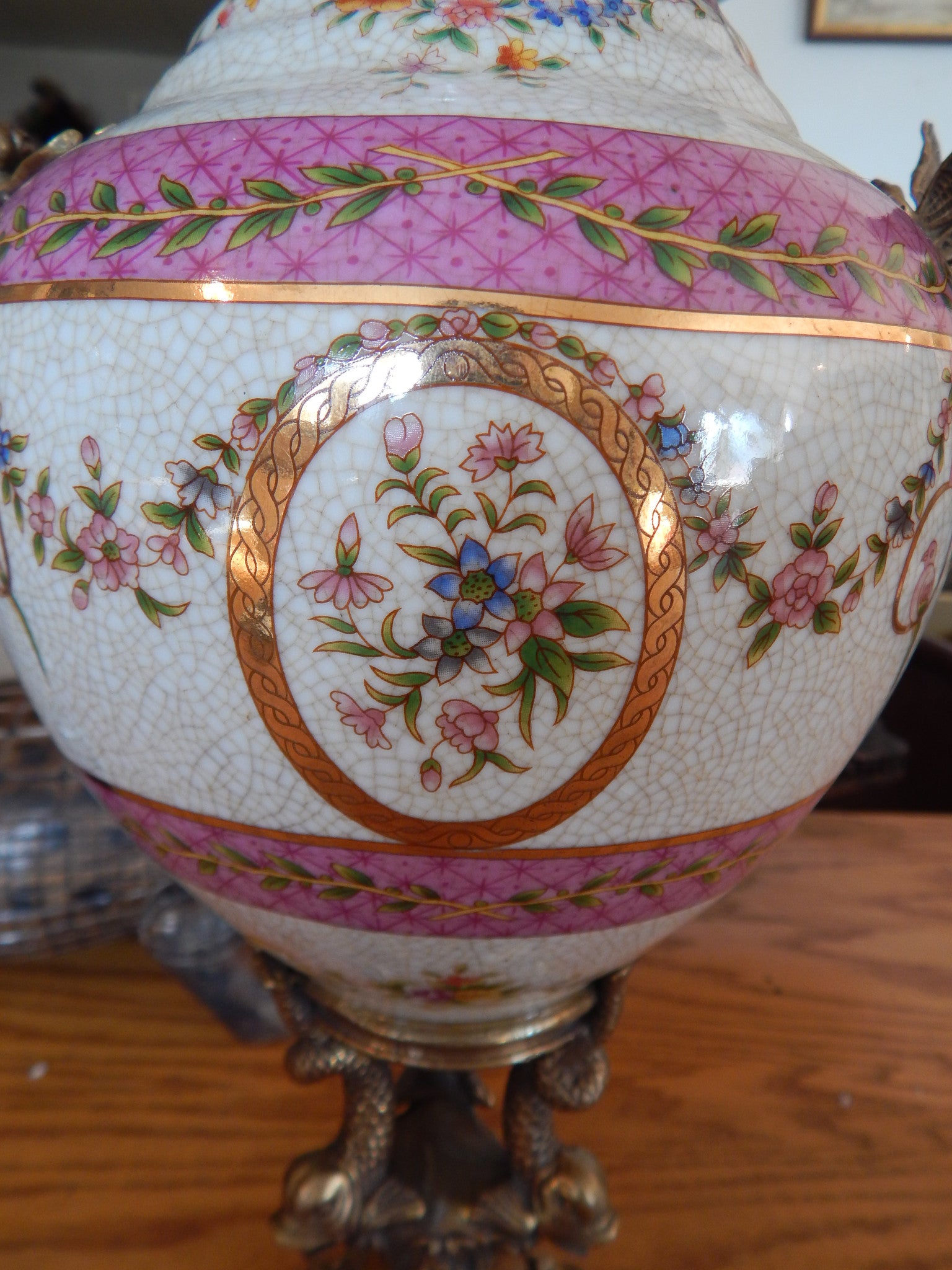 Sevres Porcelain - Pink Vase French w/ Gilt Bronze Ormolu Dragonfly Handles-Jantiques LLC.