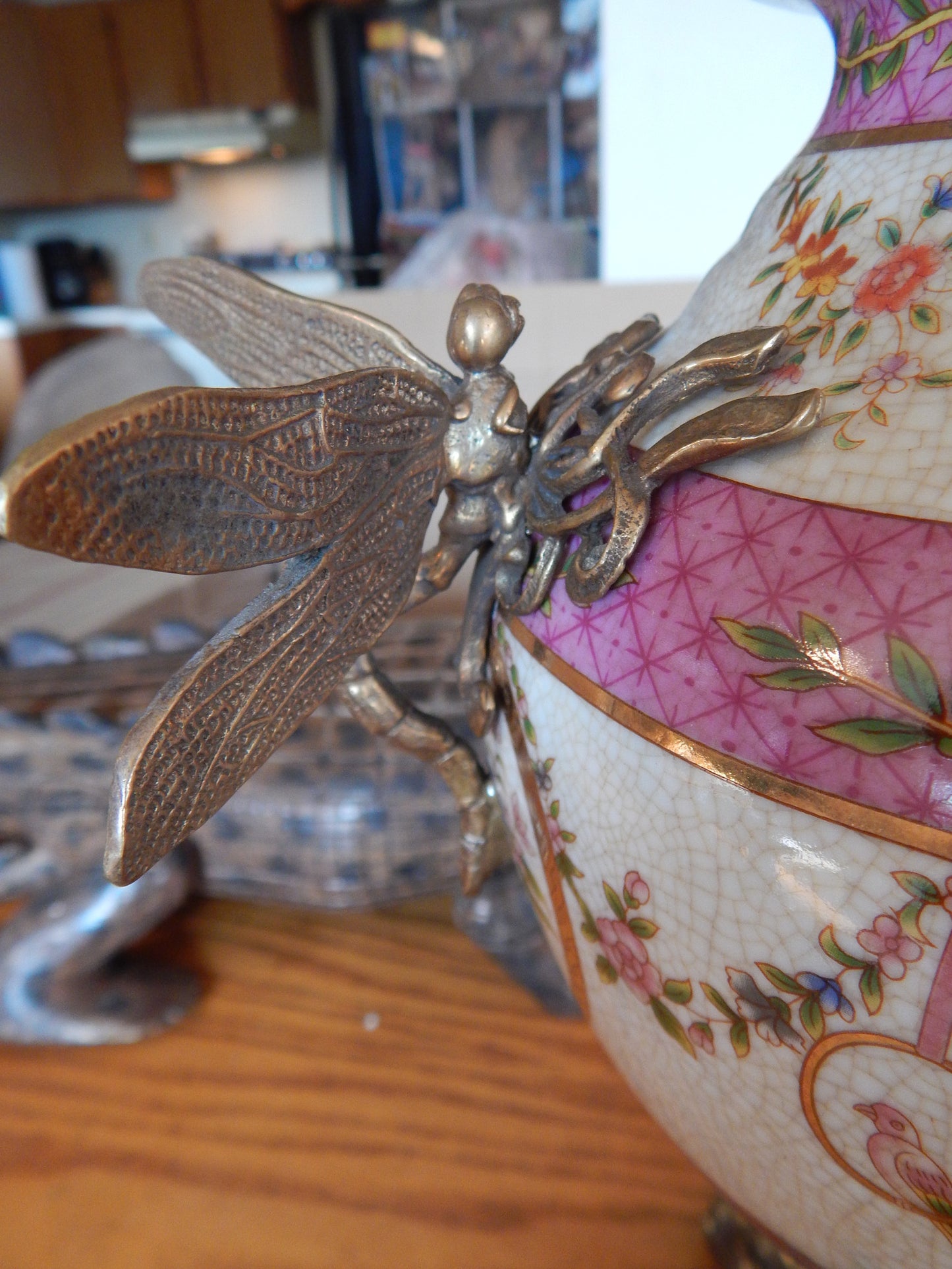 Sevres Porcelain - Pink Vase French w/ Gilt Bronze Ormolu Dragonfly Handles-Jantiques LLC.