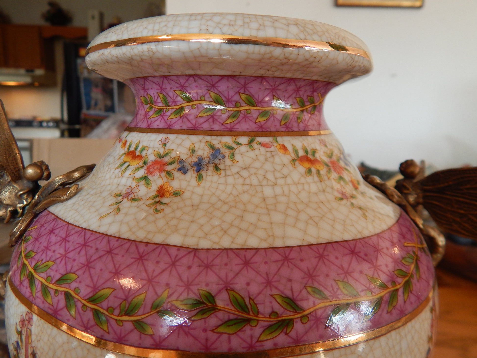 Sevres Porcelain - Pink Vase French w/ Gilt Bronze Ormolu Dragonfly Handles-Jantiques LLC.