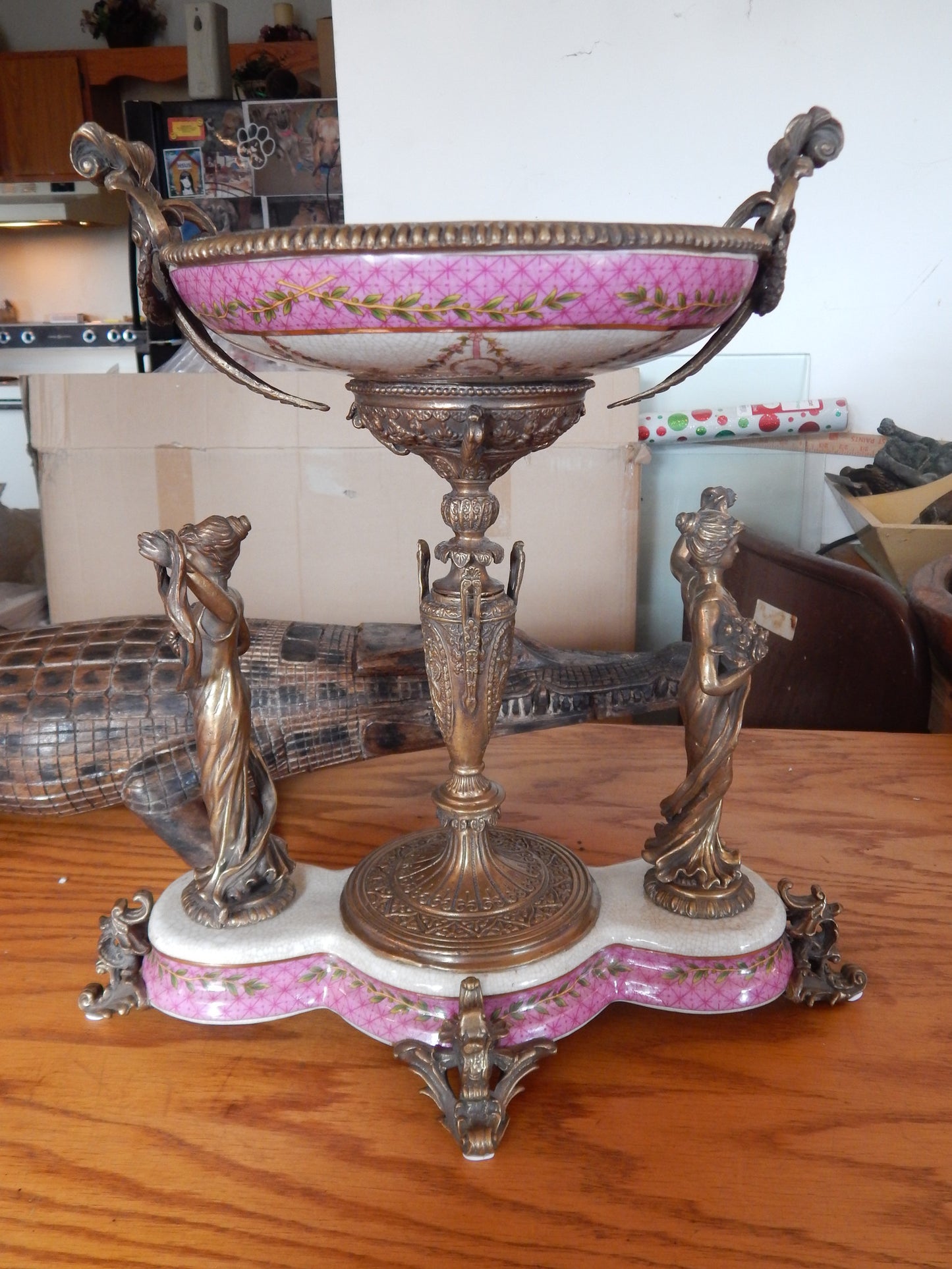 Sevres Porcelain - Pink Bowl French w/ Gilt Bronze Ormolu Ladies-Jantiques LLC.