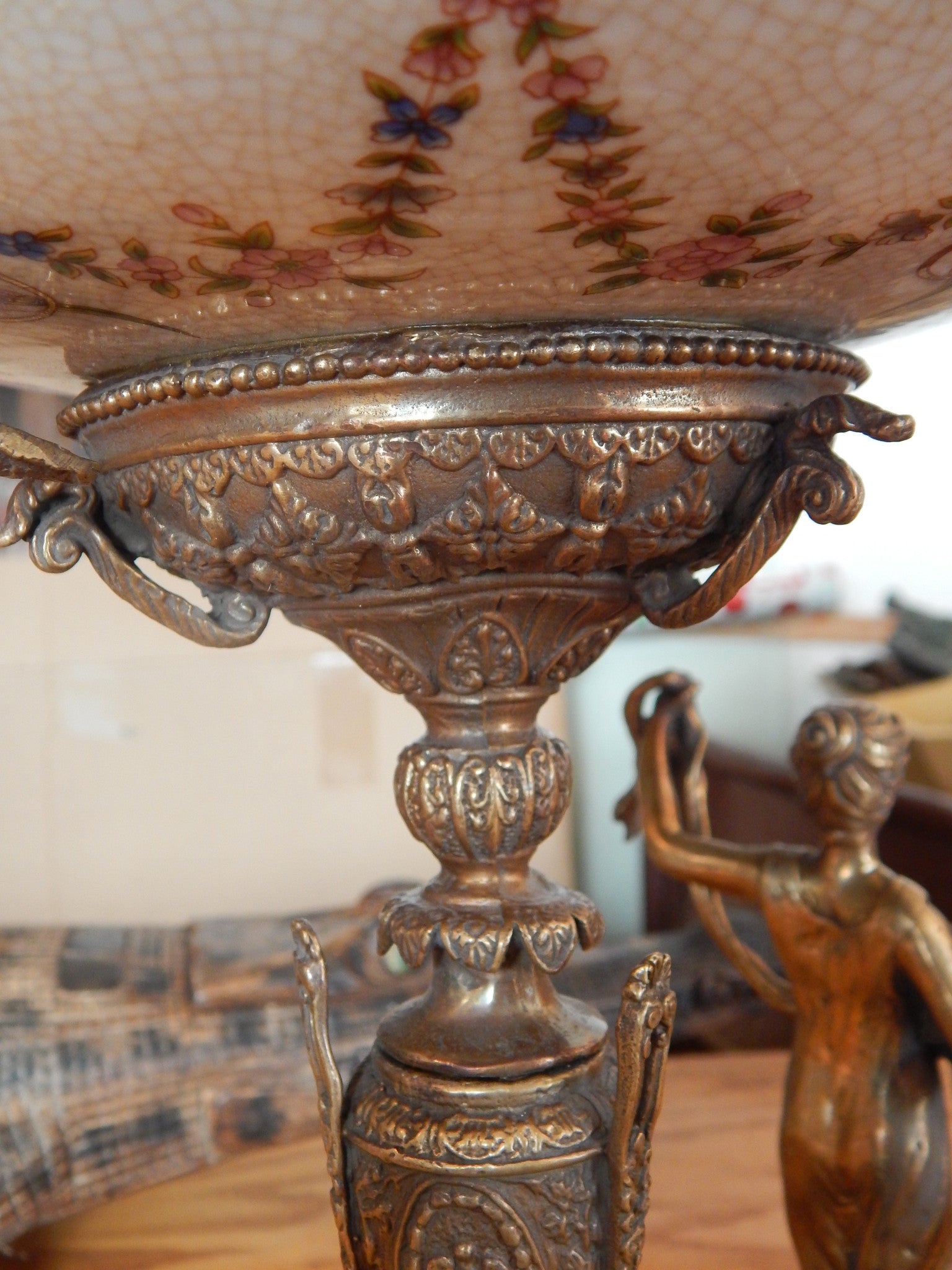 Sevres Porcelain - Pink Bowl French w/ Gilt Bronze Ormolu Ladies-Jantiques LLC.