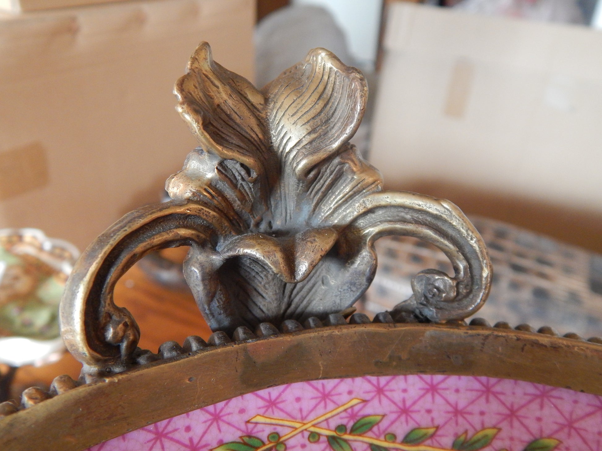 Sevres Porcelain - Pink Bowl French w/ Gilt Bronze Ormolu Ladies-Jantiques LLC.