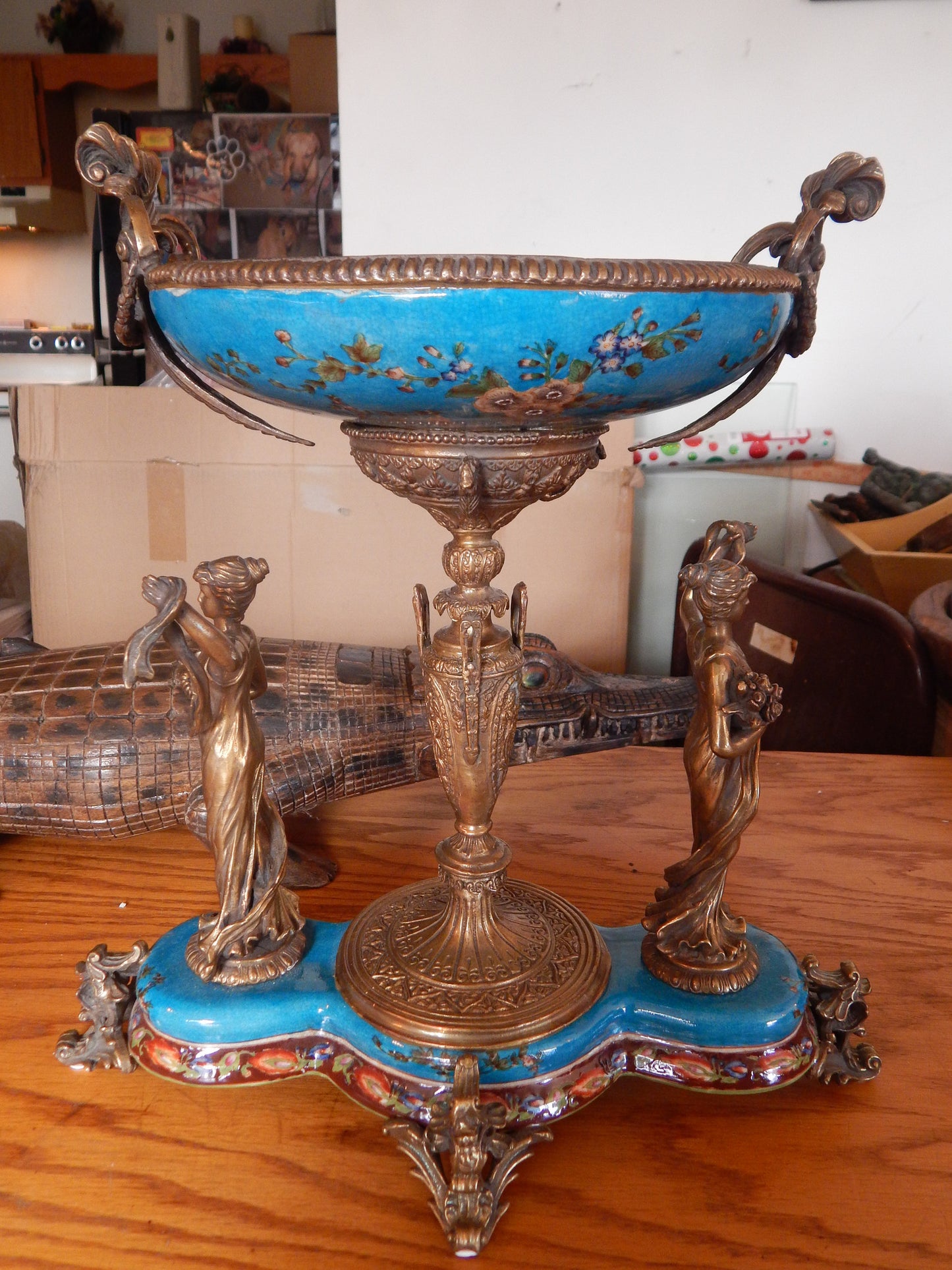 Sevres Porcelain - Blue Bowl French w/ Gilt Bronze Ormolu Ladies-Jantiques LLC.