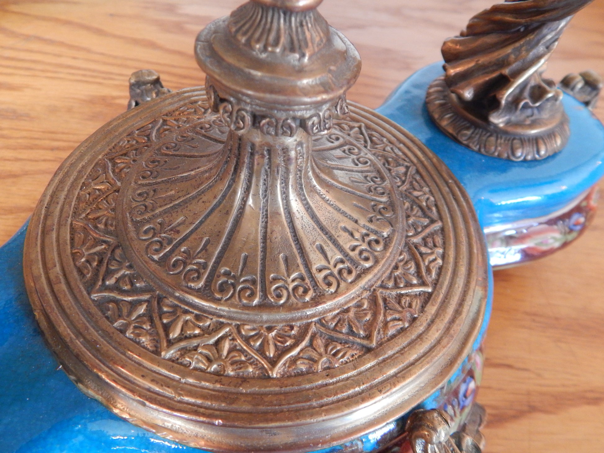 Sevres Porcelain - Blue Bowl French w/ Gilt Bronze Ormolu Ladies-Jantiques LLC.