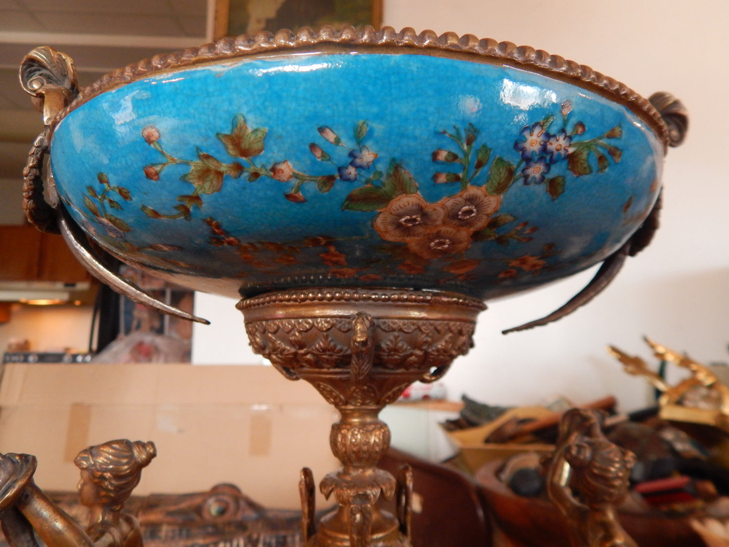 Sevres Porcelain - Blue Bowl French w/ Gilt Bronze Ormolu Ladies-Jantiques LLC.