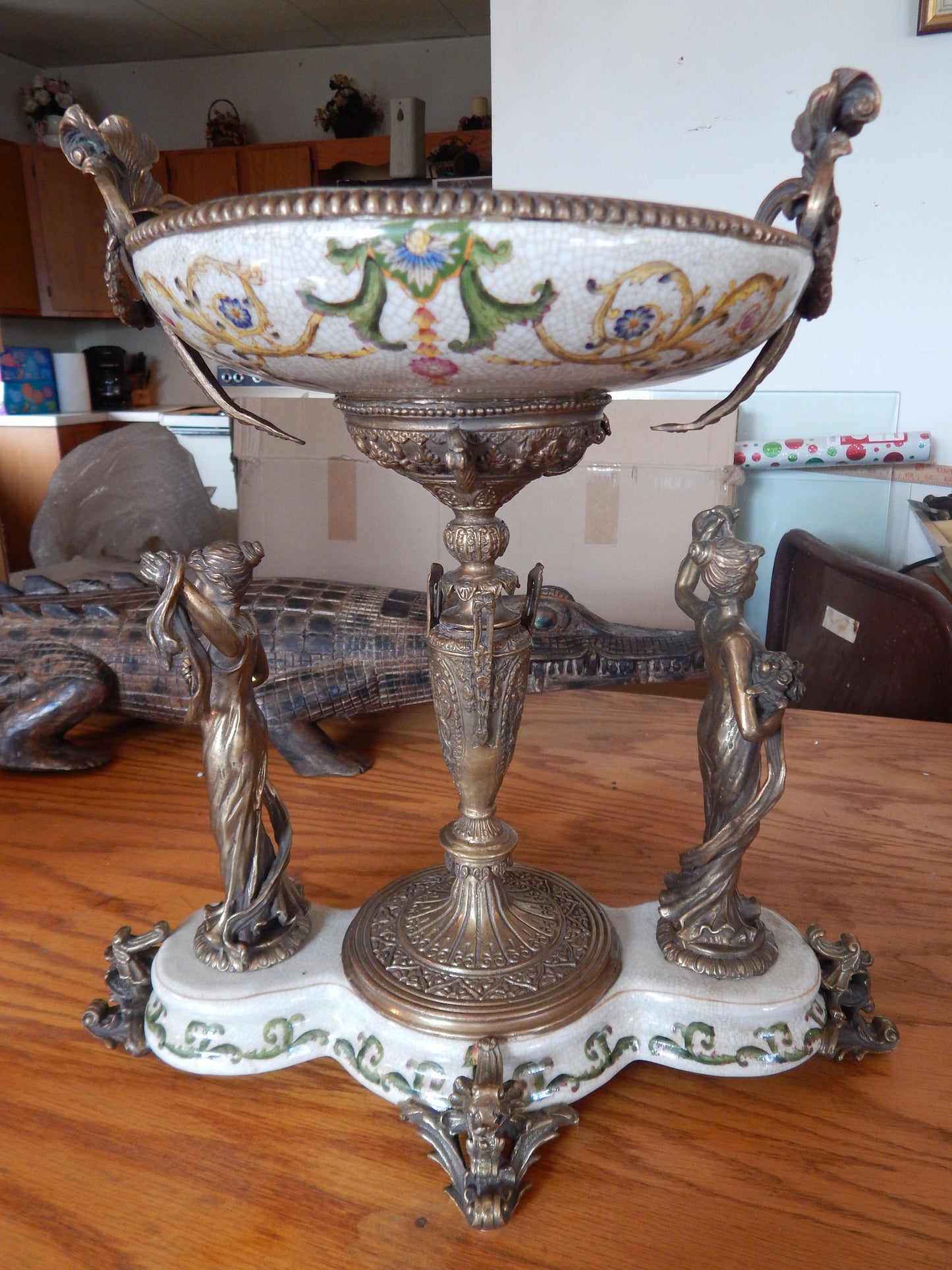 Sevres Porcelain - Green Bowl French w/ Gilt Bronze Ormolu Ladies-Jantiques LLC.