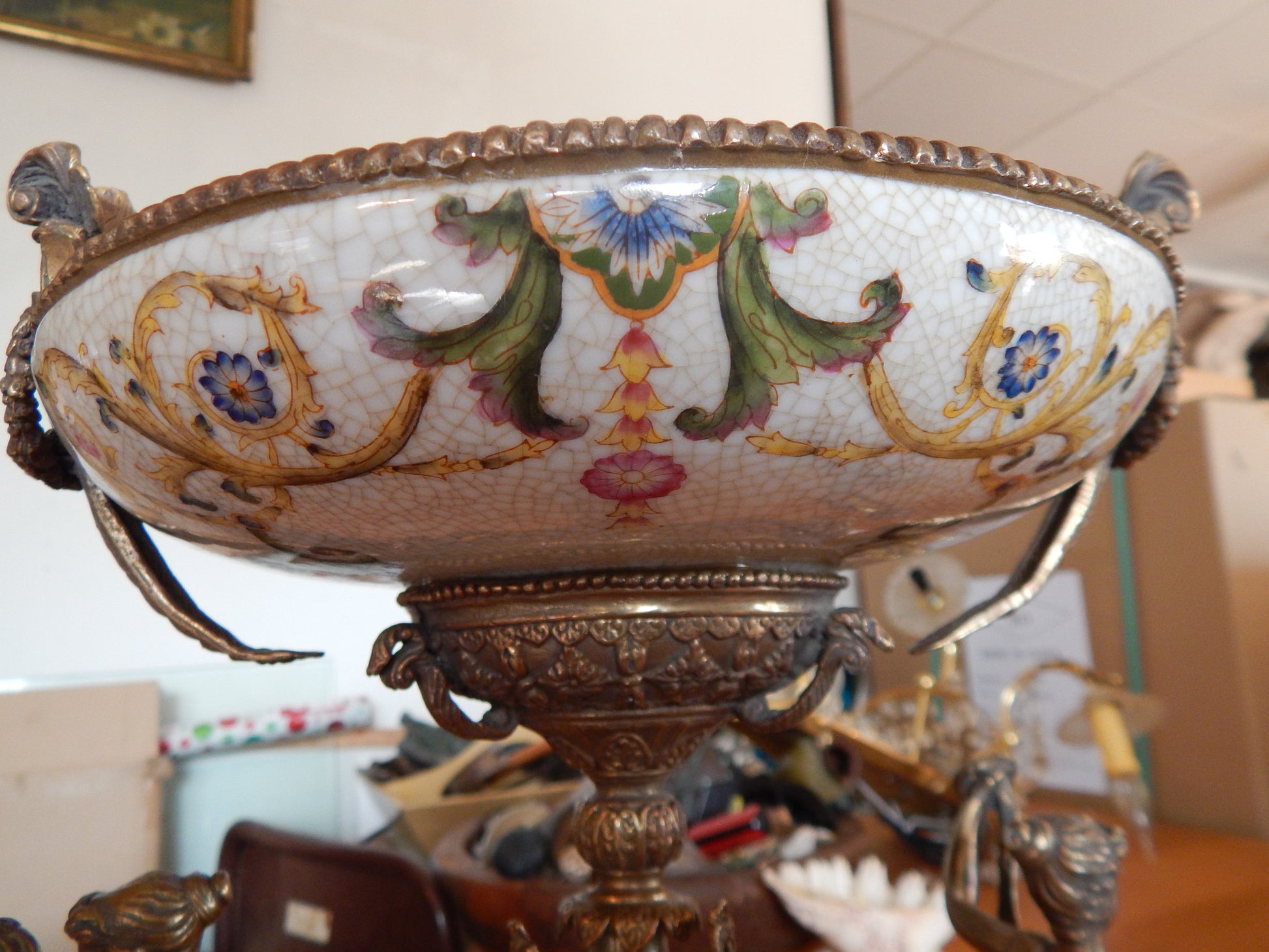 Sevres Porcelain - Green Bowl French w/ Gilt Bronze Ormolu Ladies-Jantiques LLC.