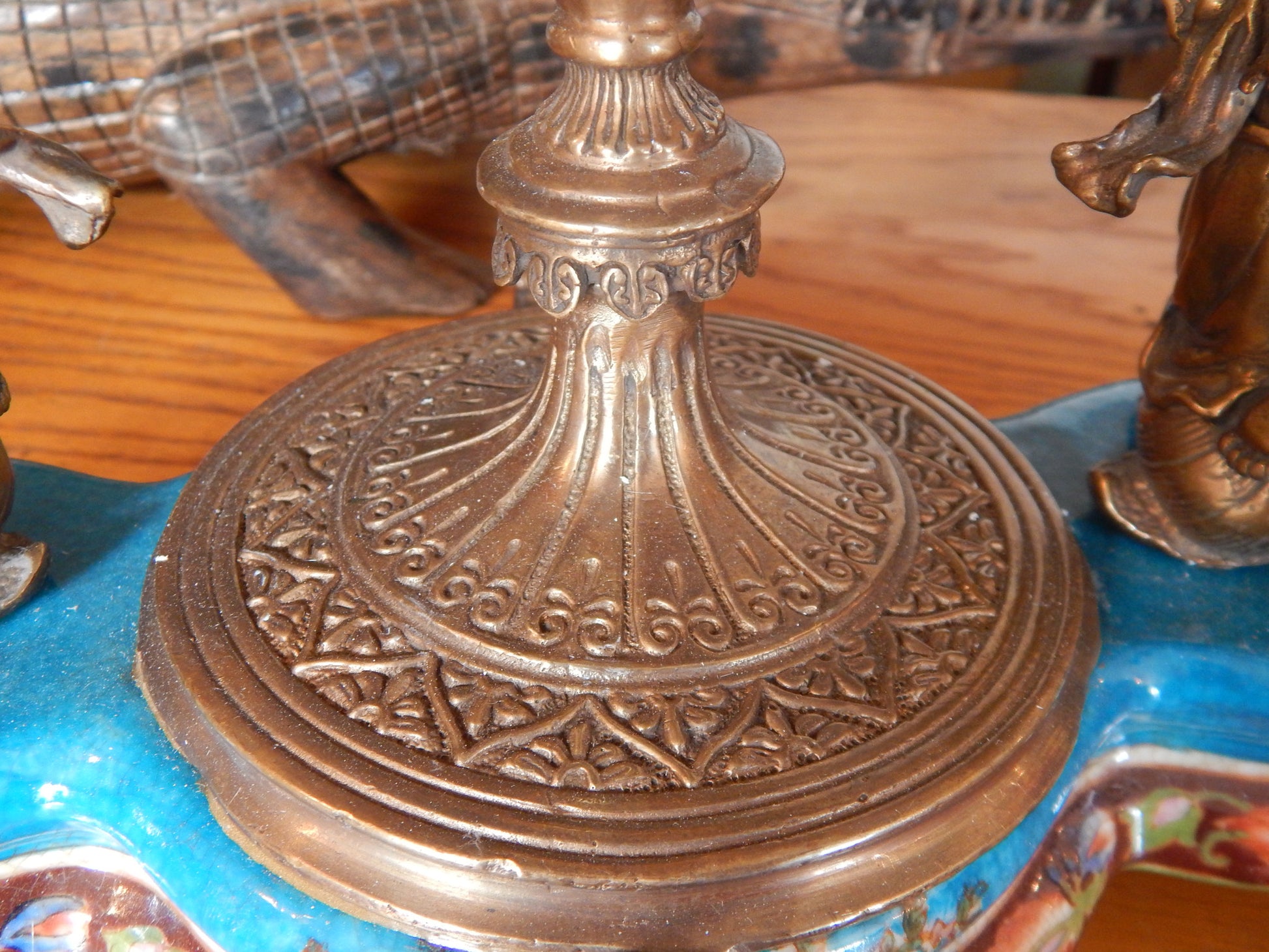 Sevres Porcelain - Blue Bowl French w/ Gilt Bronze Ormolu Cherub on Snail-Jantiques LLC.