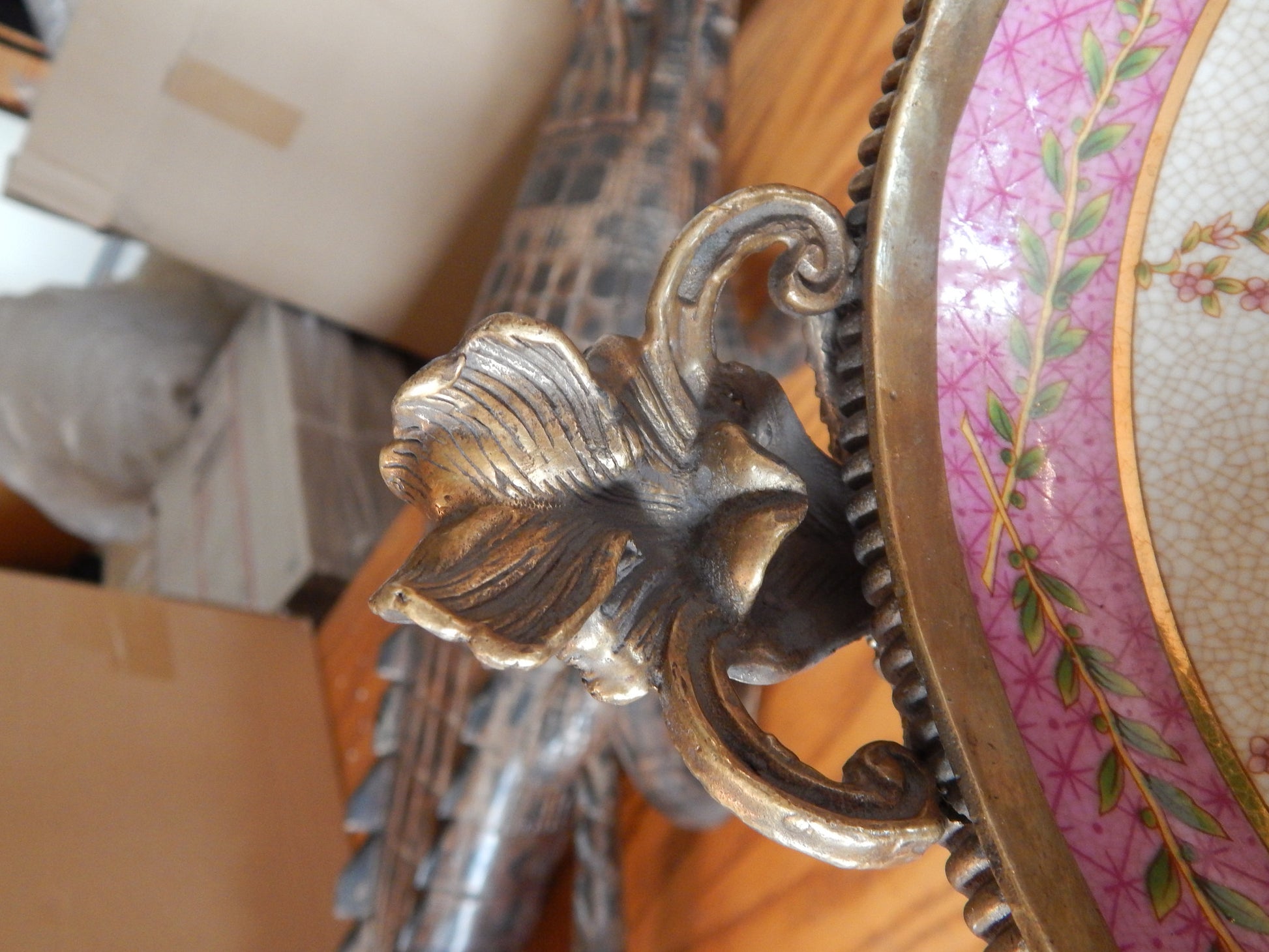 Sevres Porcelain - Pink Bowl French w/ Gilt Bronze Ormolu Cherub on Snail-Jantiques LLC.