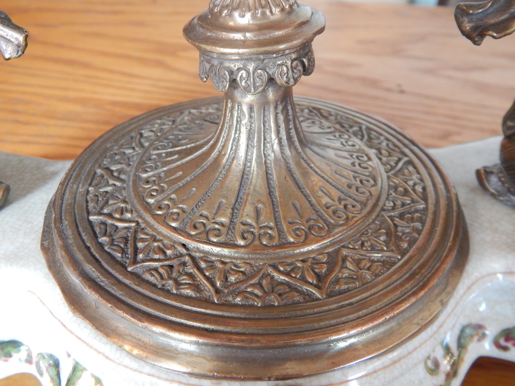 Sevres Porcelain - Green Bowl French w/ Gilt Bronze Ormolu Cherub on Snail-Jantiques LLC.