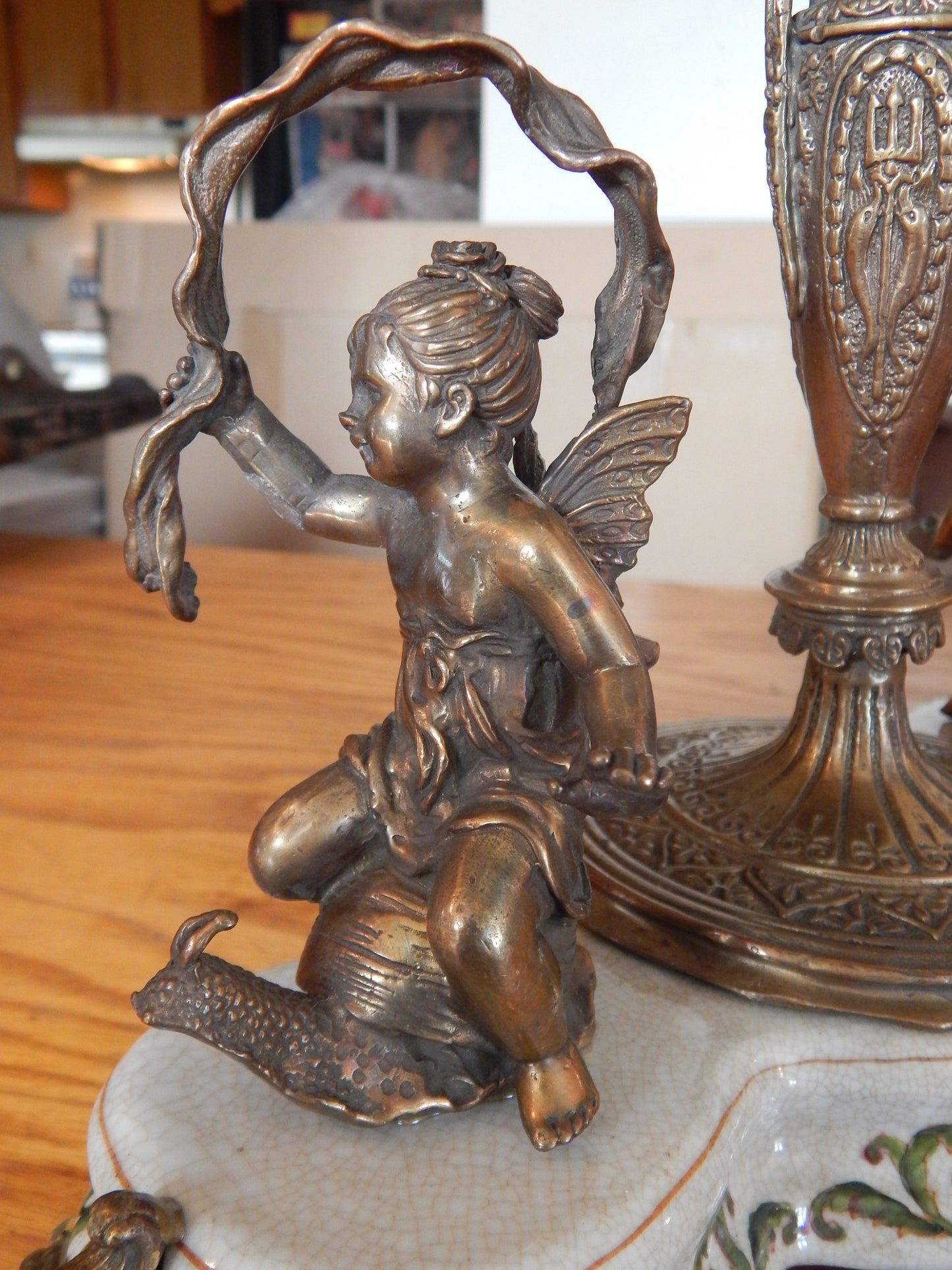 Sevres Porcelain - Green Bowl French w/ Gilt Bronze Ormolu Cherub on Snail-Jantiques LLC.