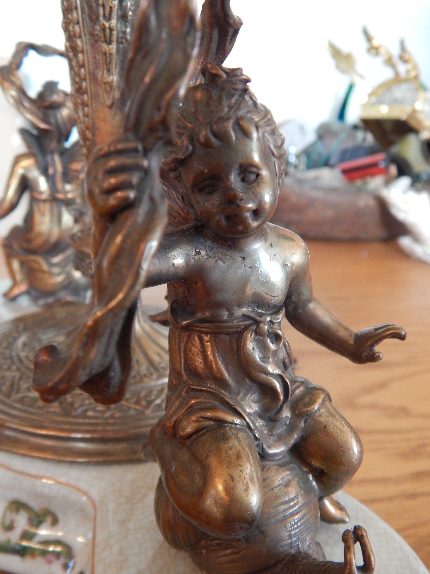 Sevres Porcelain - Green Bowl French w/ Gilt Bronze Ormolu Cherub on Snail-Jantiques LLC.