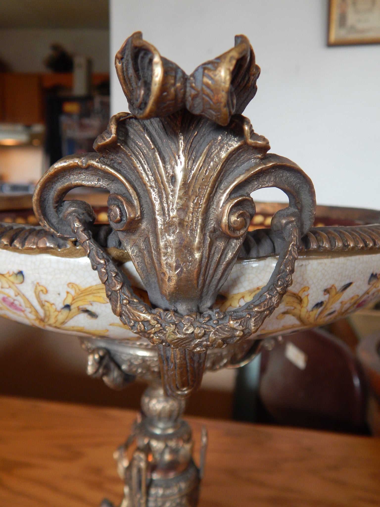 Sevres Porcelain - Green Bowl French w/ Gilt Bronze Ormolu Cherub on Snail-Jantiques LLC.