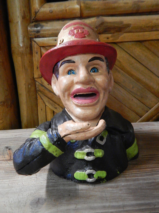 Fireman Cast Iron Mechanical Bank - Fire Man-Jantiques LLC.