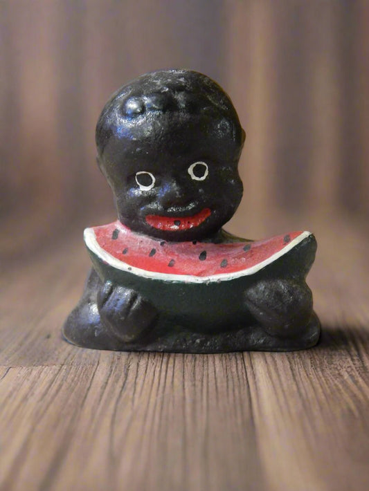 Americana Cast Iron Bank - Americana Boy's Head Eating Watermelon Paper Weight-Jantiques LLC.