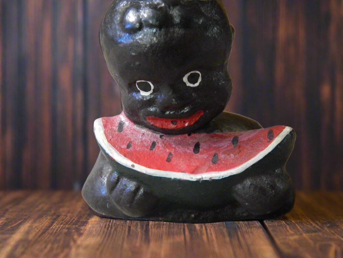 Americana Cast Iron Bank - Americana Boy's Head Eating Watermelon Paper Weight-Jantiques LLC.