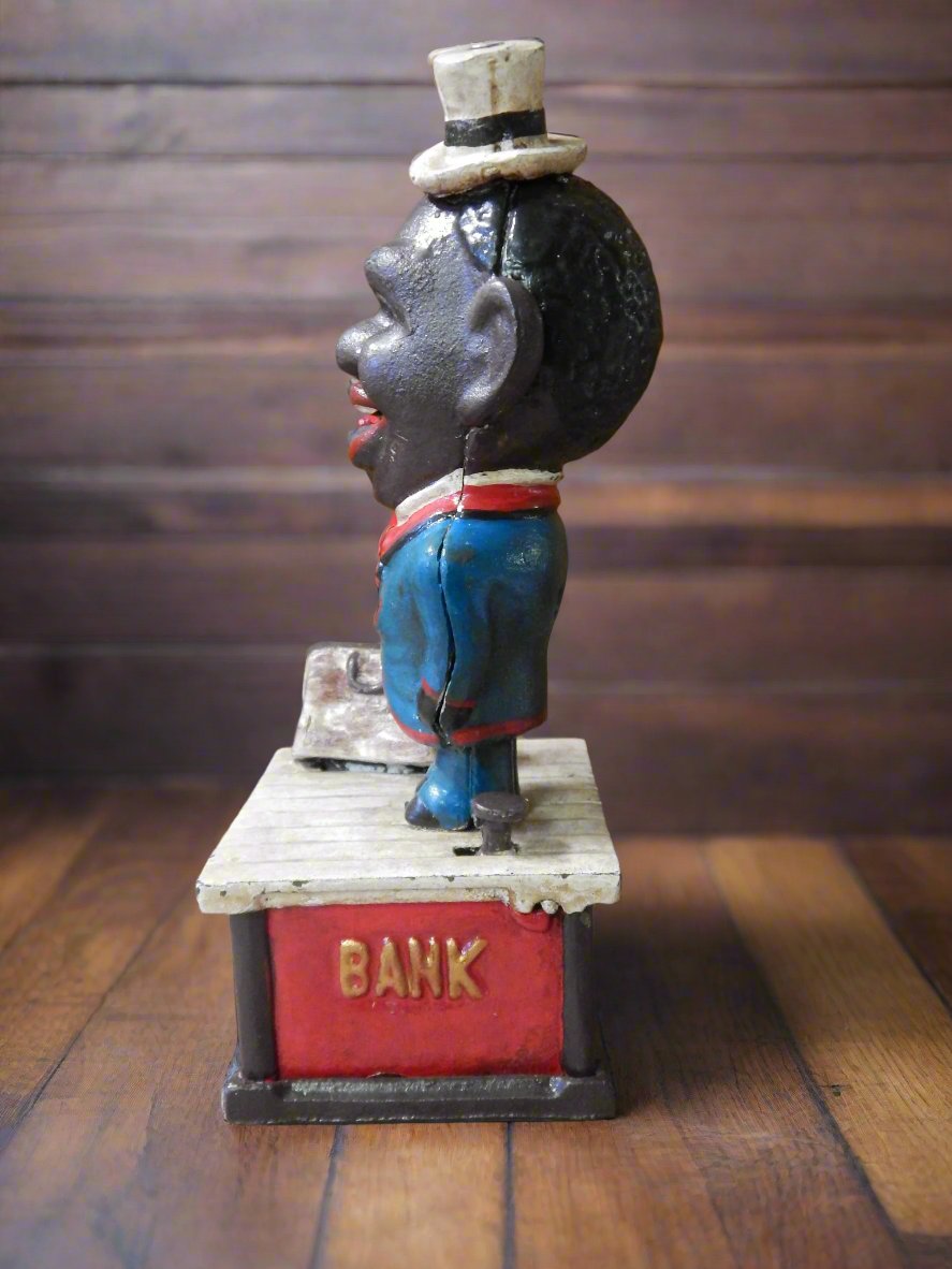 Cast Iron Mechanical Bank - Americana Stump Speaker-Jantiques LLC.