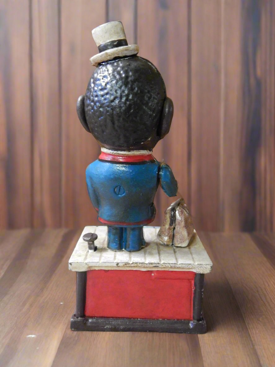 Cast Iron Mechanical Bank - Americana Stump Speaker-Jantiques LLC.