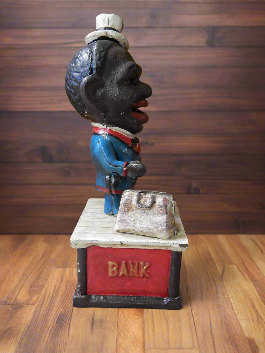 Cast Iron Mechanical Bank - Americana Stump Speaker-Jantiques LLC.