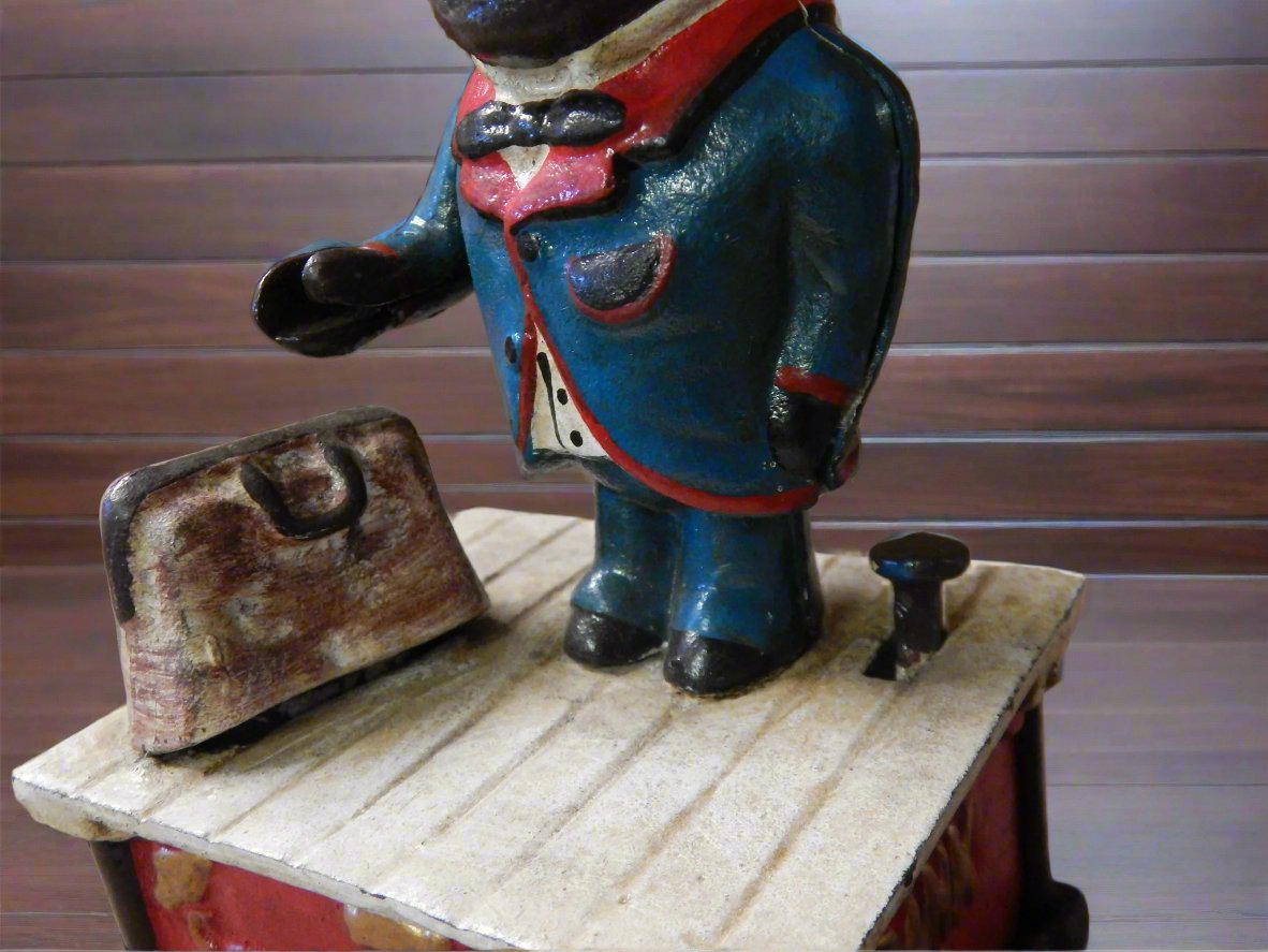 Cast Iron Mechanical Bank - Americana Stump Speaker-Jantiques LLC.