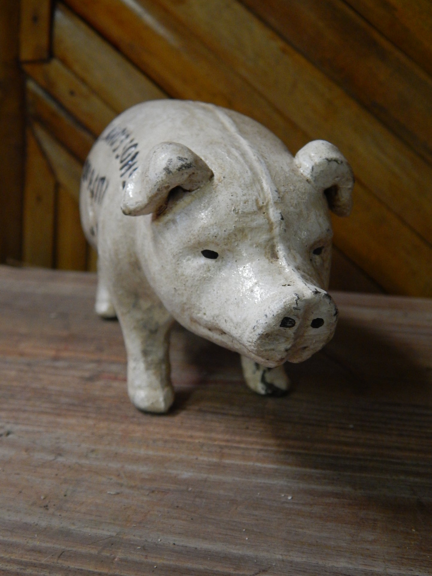 Pig Bank -Cast Iron "Wm Moland's Sons Quaker City Hams" Blue Advertising-Jantiques LLC.