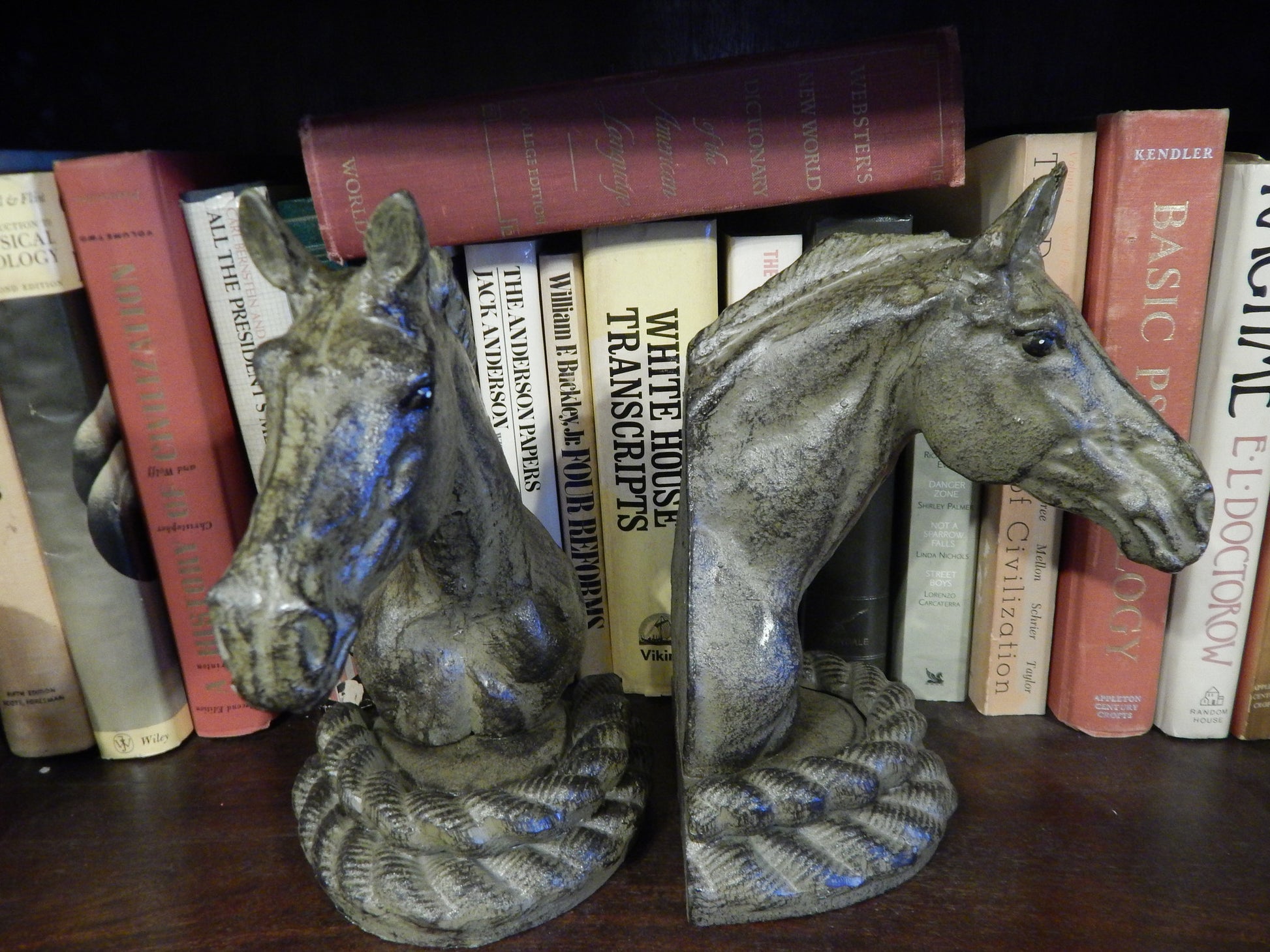 Bookends -Cast Iron Pair Verde Green Horse Head-Jantiques LLC.