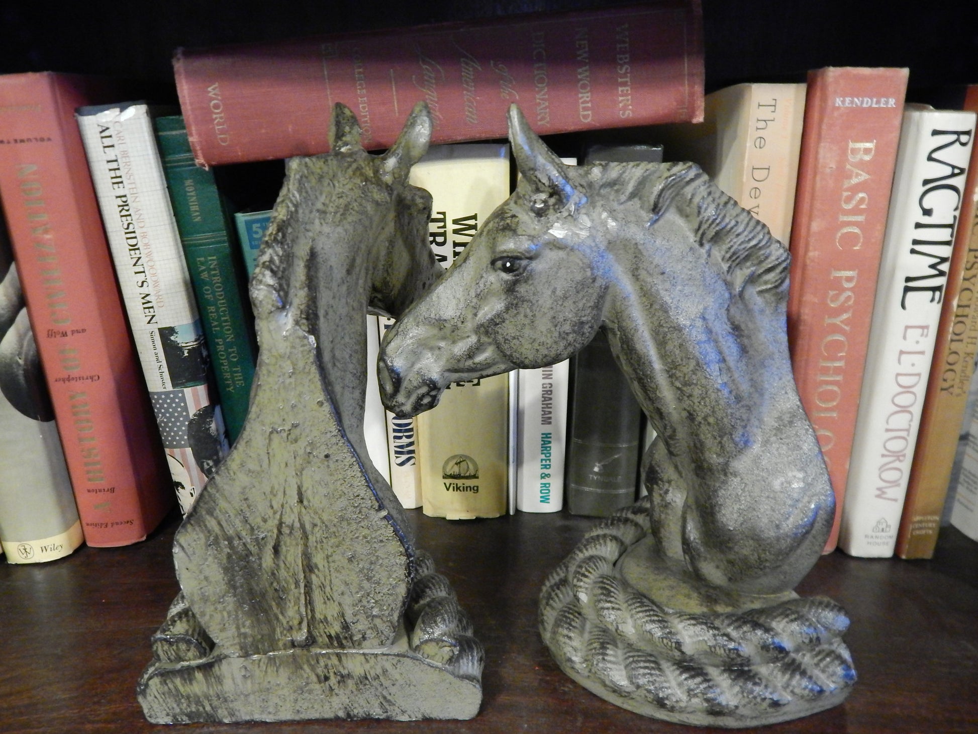 Bookends -Cast Iron Pair Verde Green Horse Head-Jantiques LLC.